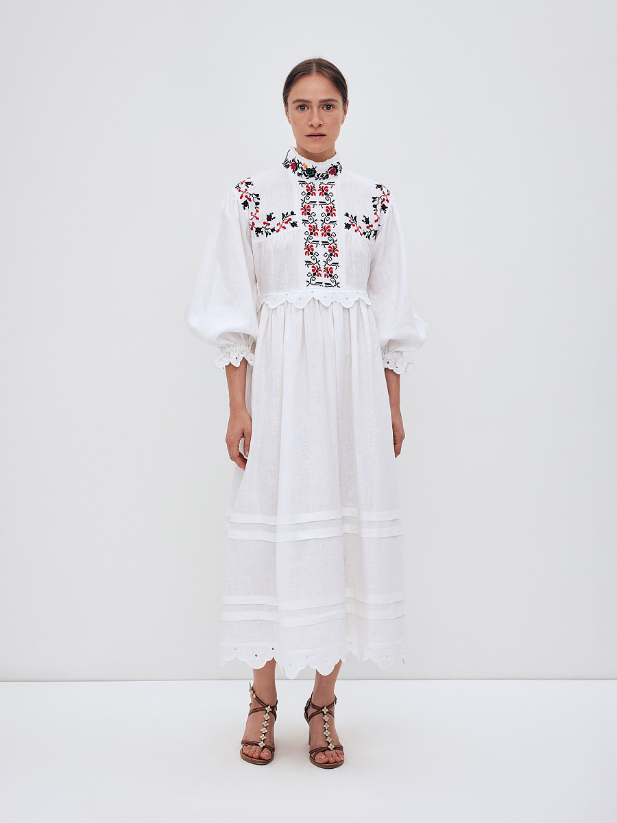 Long embroidered dress with a high neck "Korolivna" [0]