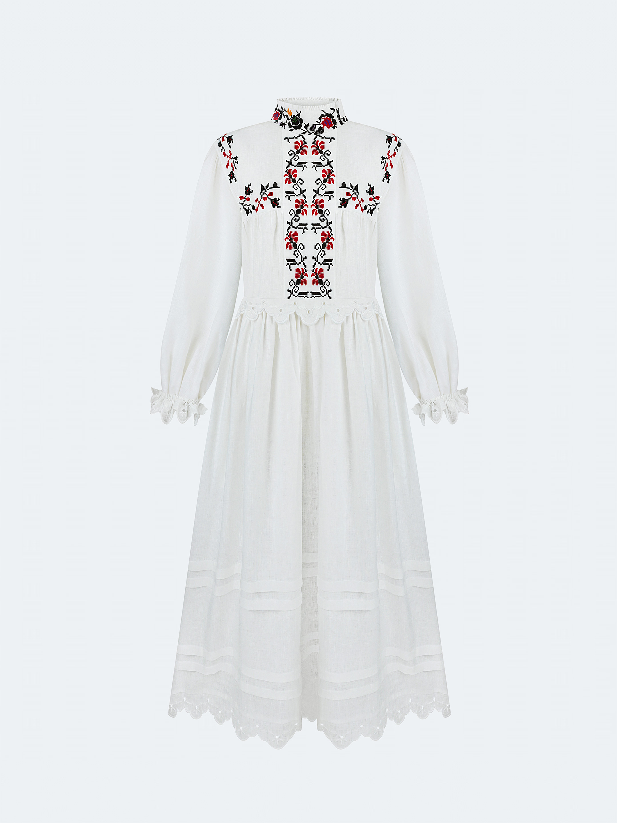 Long embroidered dress with a high neck "Korolivna" sizes