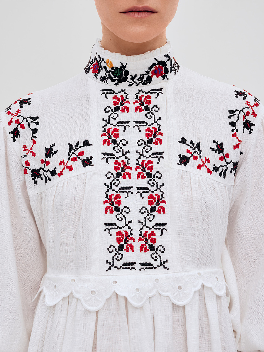 Long embroidered dress with a high neck "Korolivna" [0]