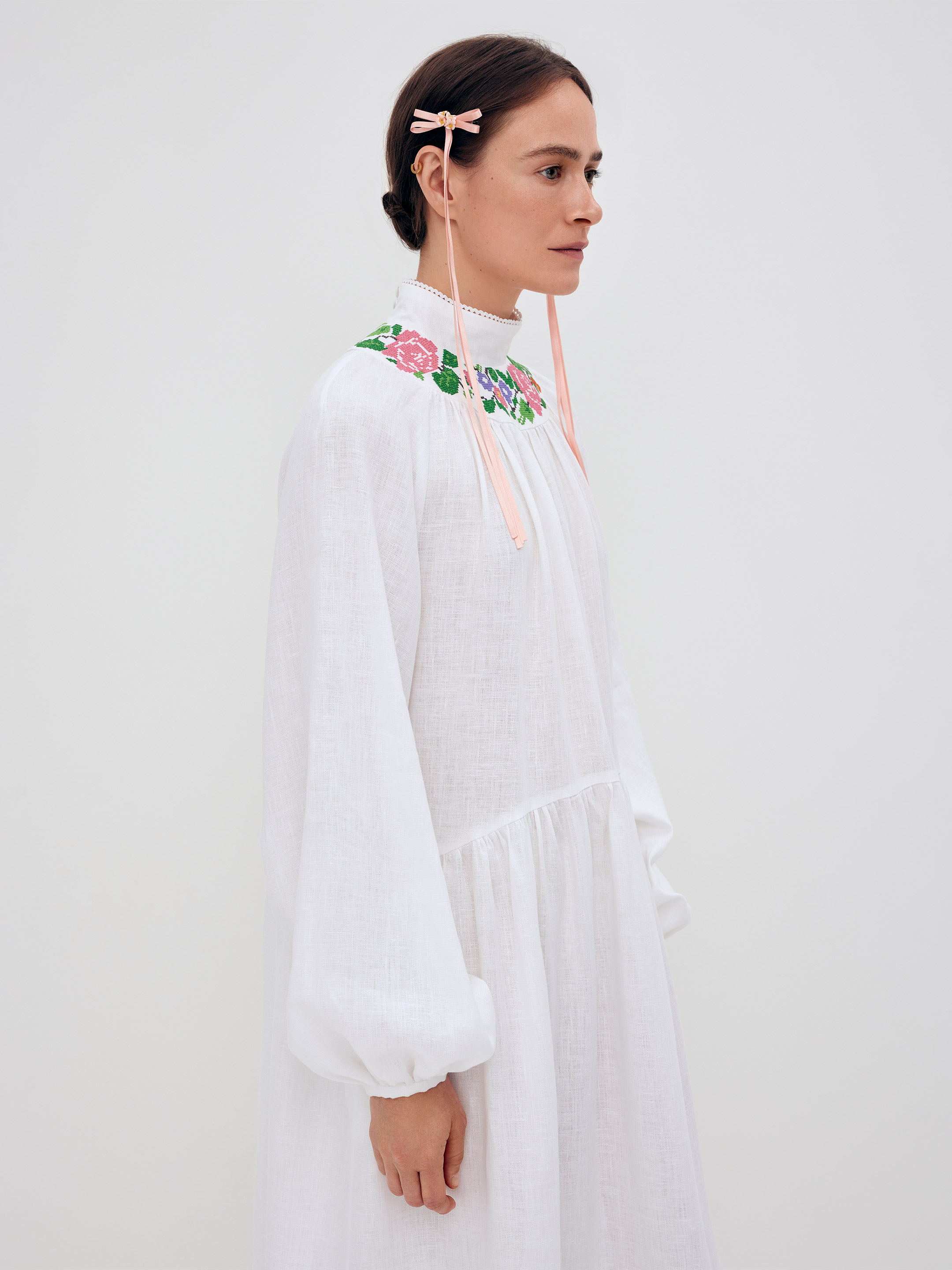 Long embroidered dress with fastening "Vinok" in Ukraine