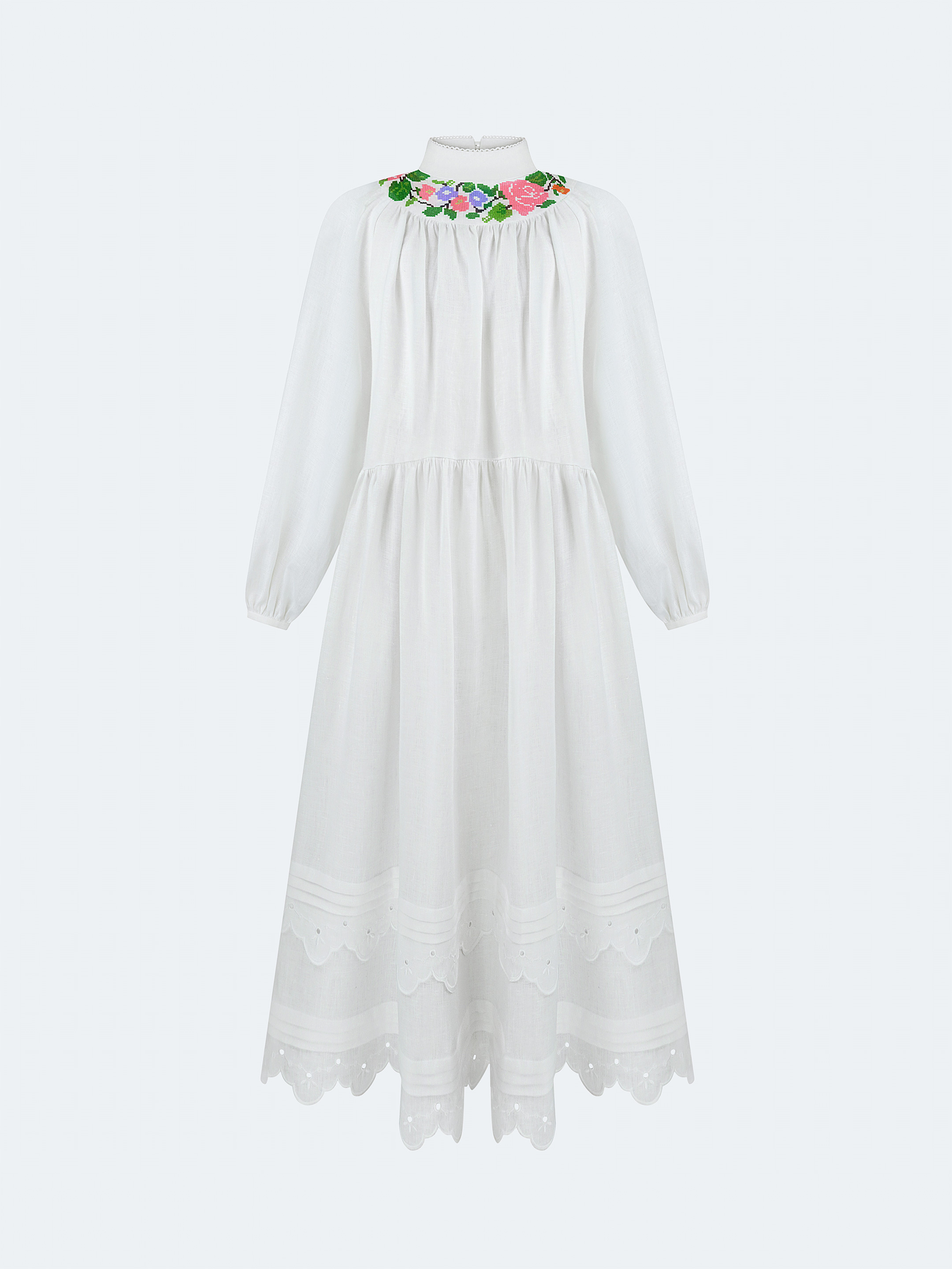 Long embroidered dress with fastening "Vinok" sizes