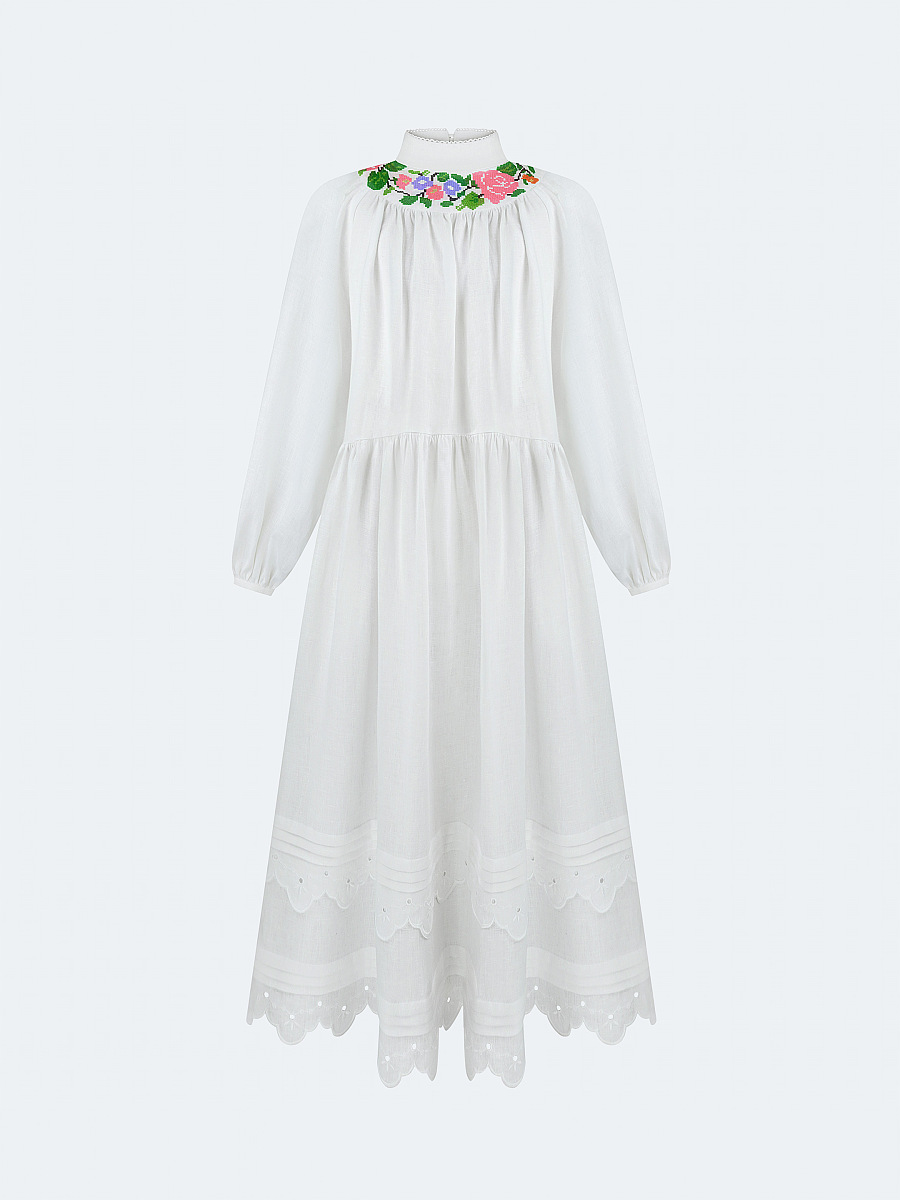 Long embroidered dress with fastening "Vinok" [0]