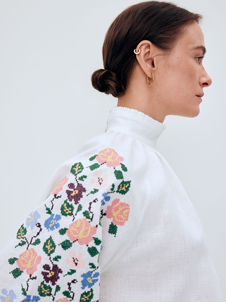 Linen shirt with floral ornament "Bouquet" [0]