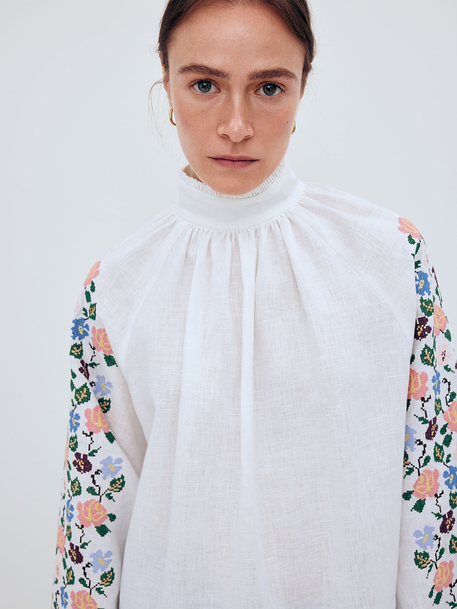 Linen shirt with floral ornament "Bouquet" [0]