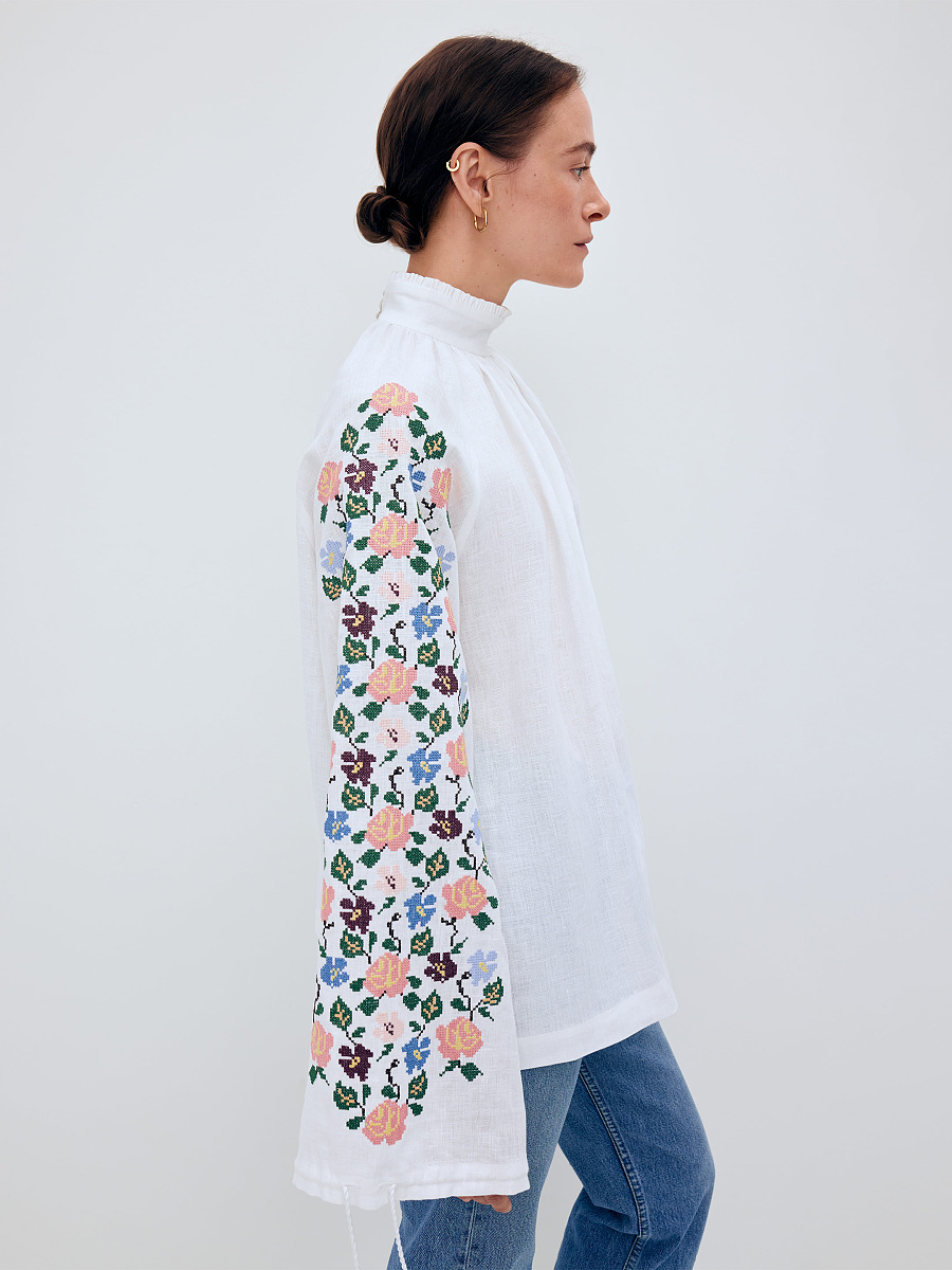 Linen shirt with floral ornament "Bouquet" [0]