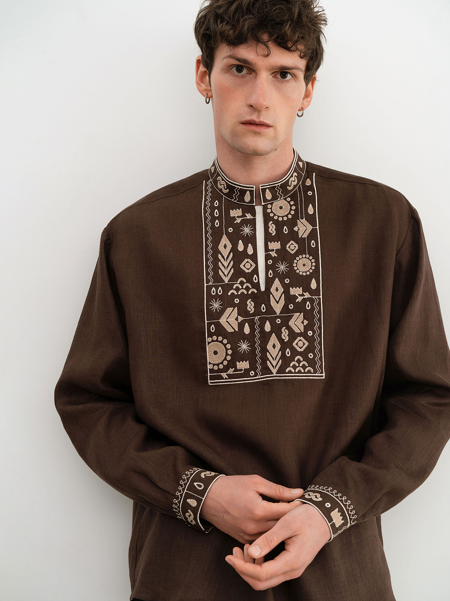 Men's brown embroidered shirt "Kmyn" [0]