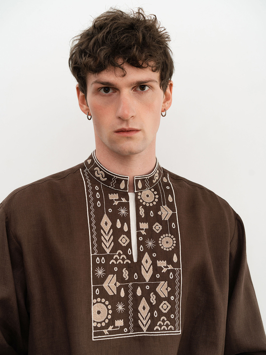 Men's brown embroidered shirt "Kmyn" [0]
