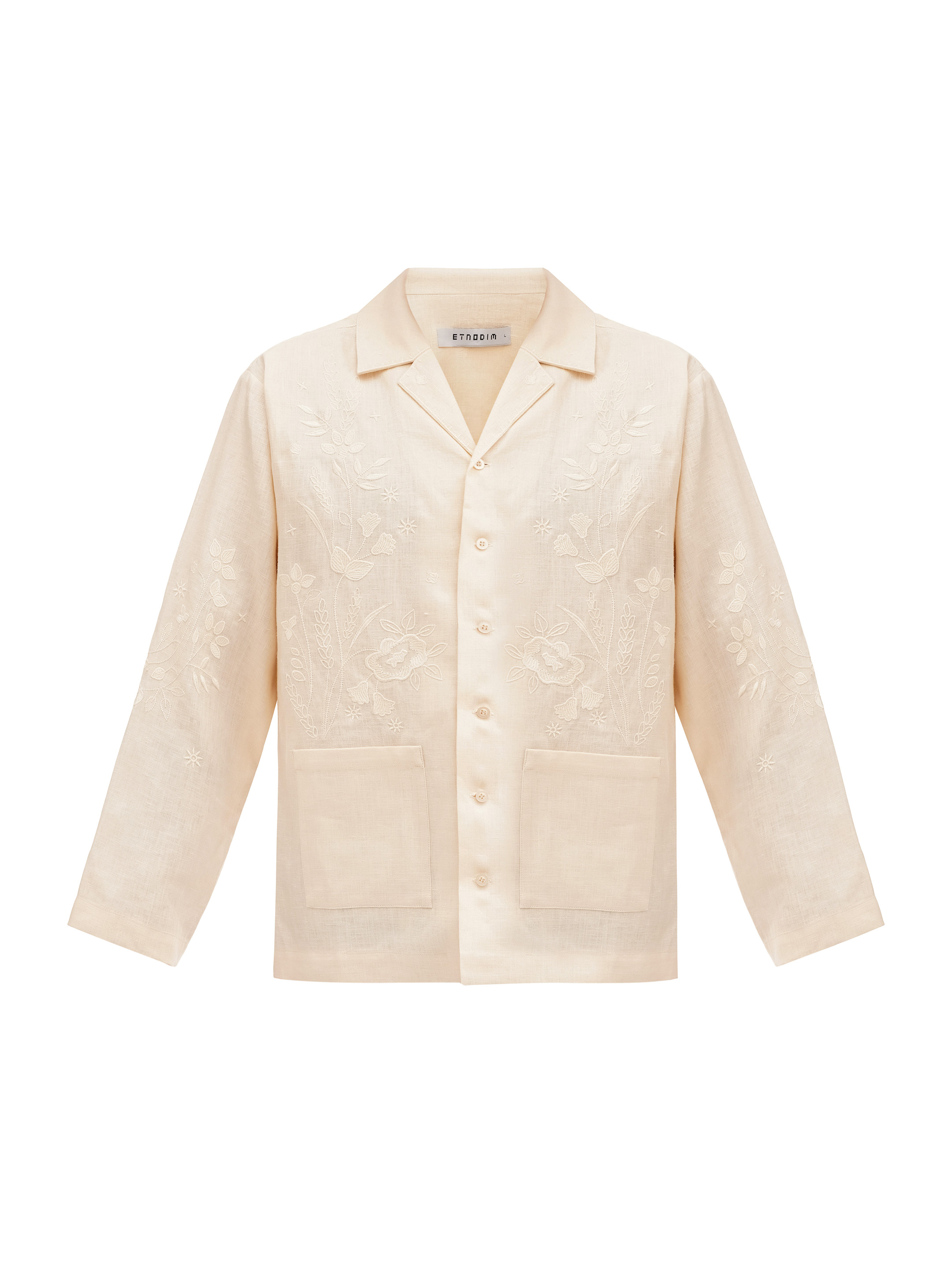 Cream-colored shirt with matching embroidery "Burkun" fitting