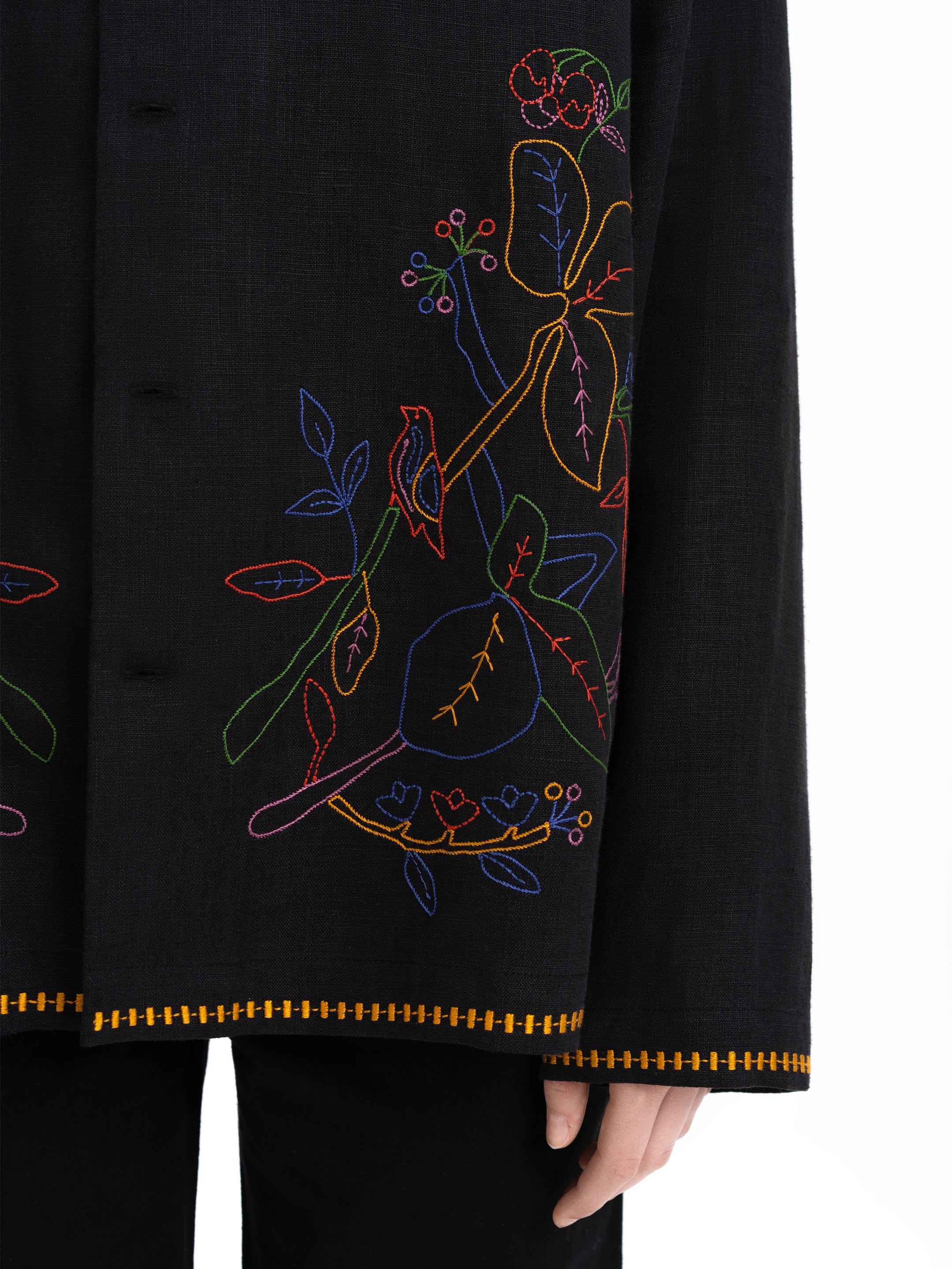 Dark shirt with colored embroidery "Hlid" photo