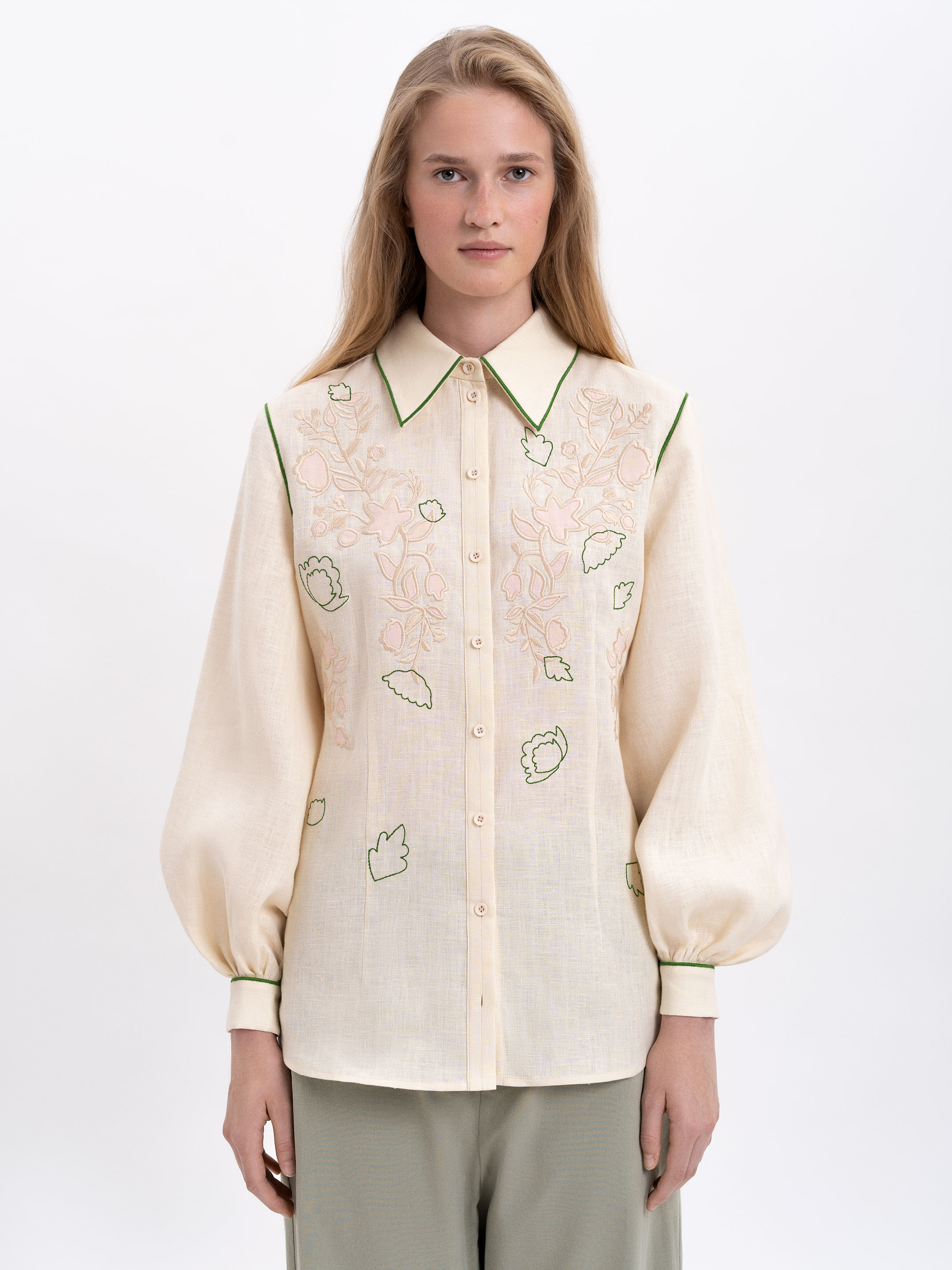 Linen embroidered shirt of milk color "Cranberry" Buy