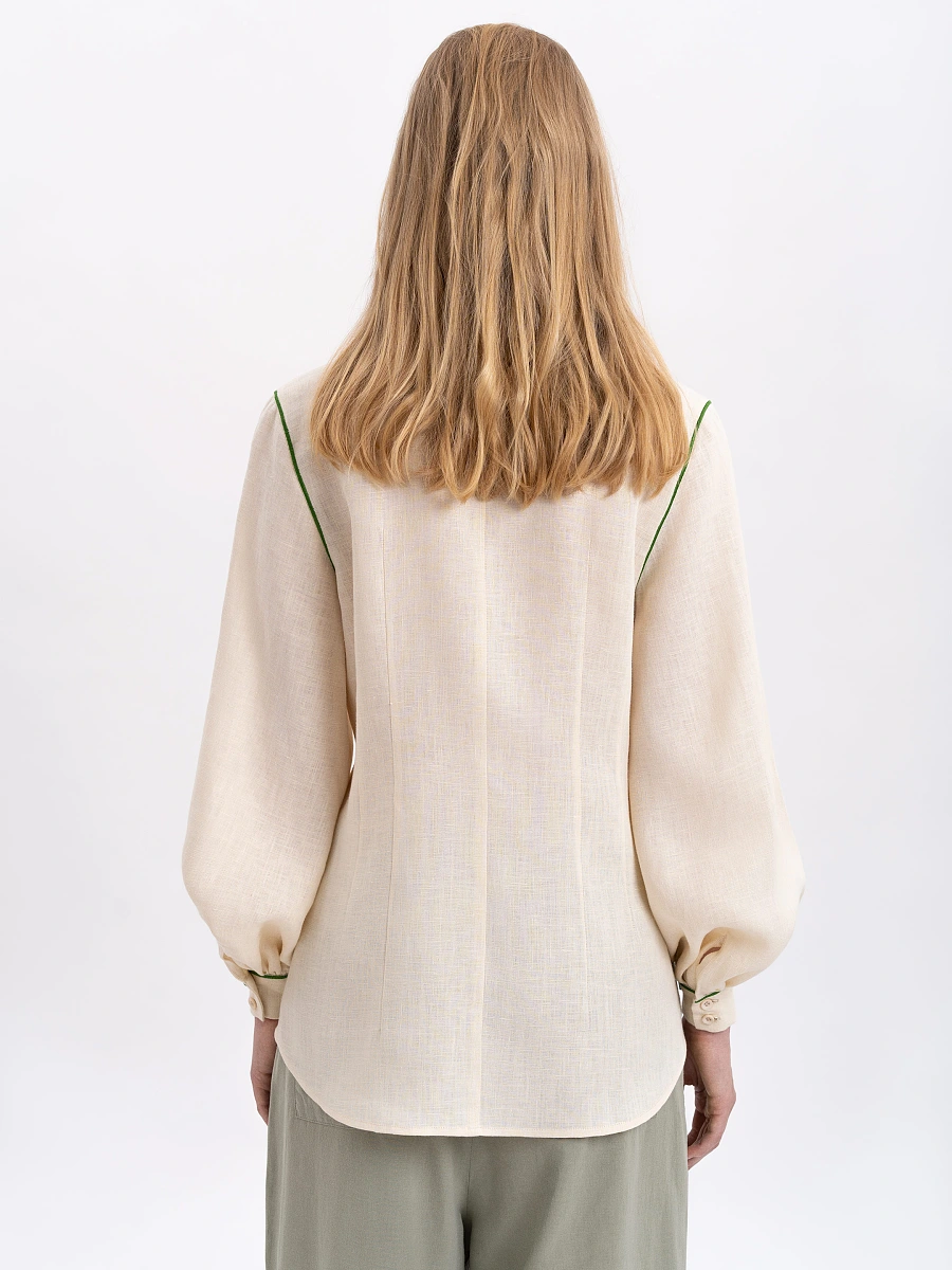 Black linen embroidered shirt "Zhuravlyna" — Creamy