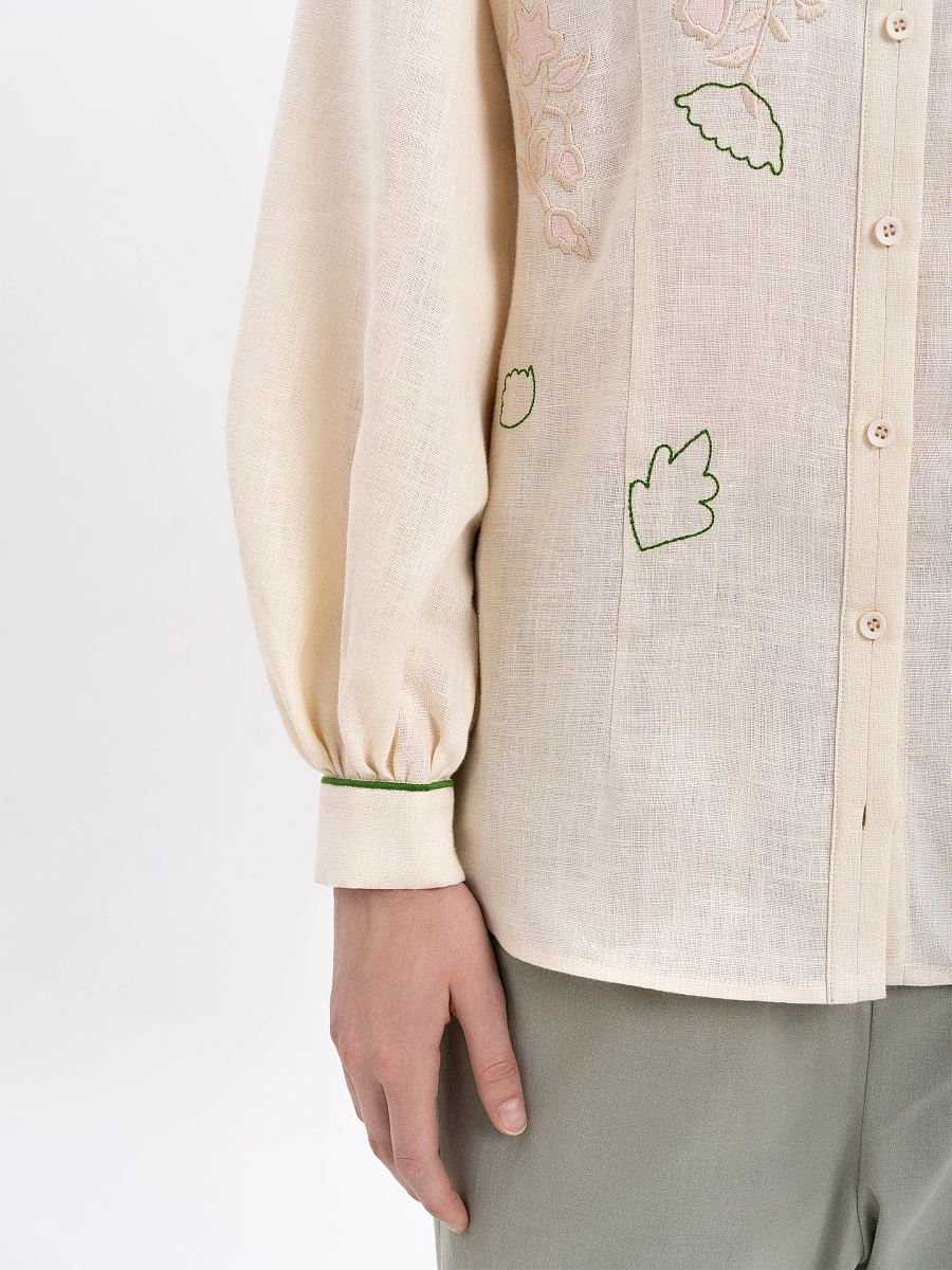 Black linen embroidered shirt "Zhuravlyna" — Creamy