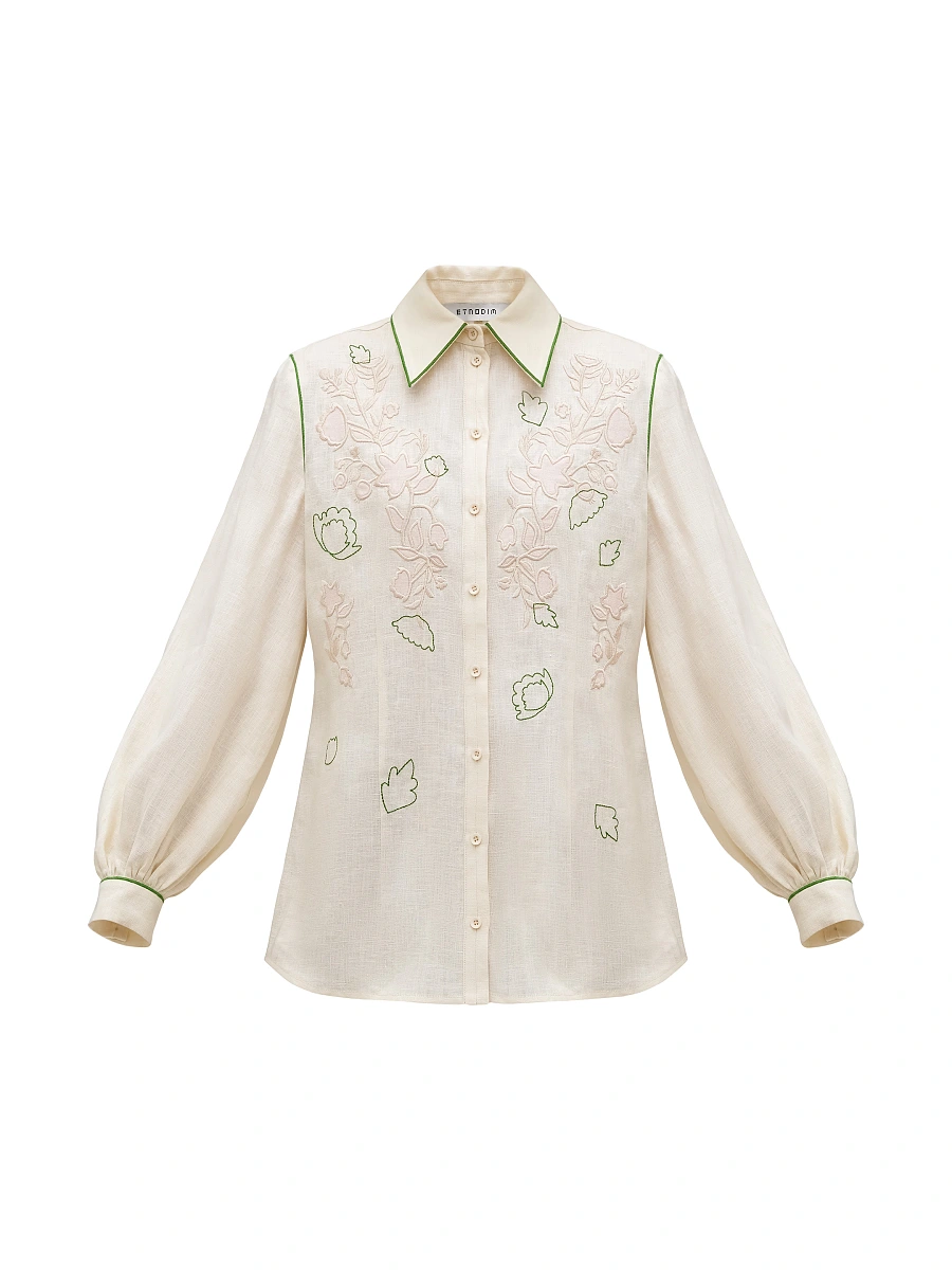 Black linen embroidered shirt "Zhuravlyna" — Creamy