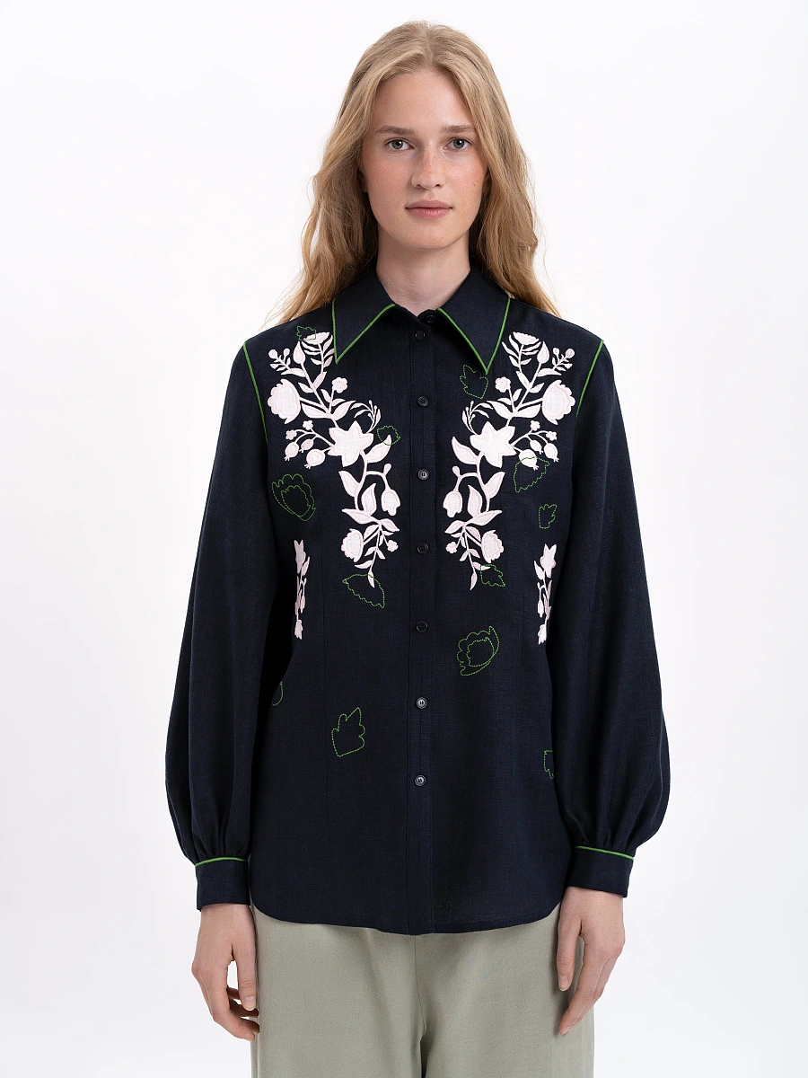 Linen embroidered shirt of milk color "Zhuravlyna" — Black