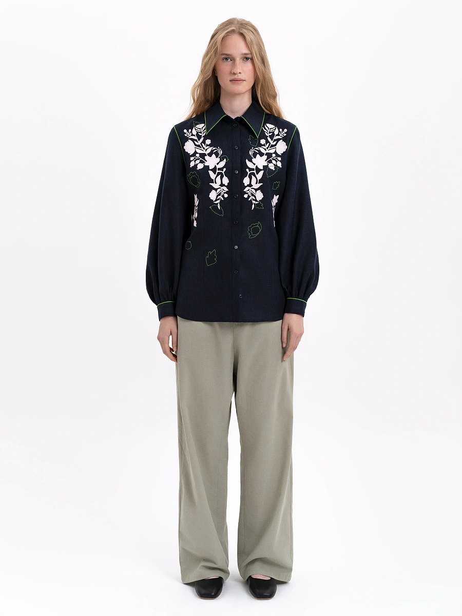 Linen embroidered shirt of milk color "Zhuravlyna" — Black