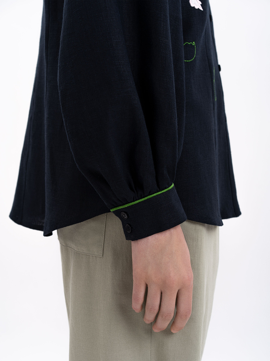Black linen embroidered shirt "Zhuravlyna" [0]