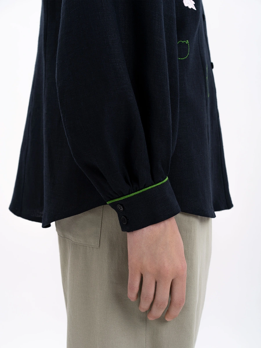Linen embroidered shirt of milk color "Zhuravlyna" — Black