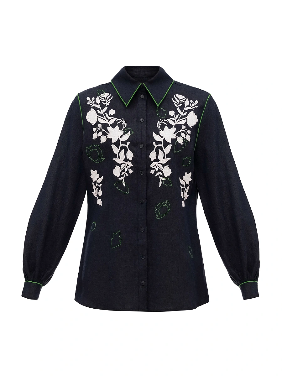 Linen embroidered shirt of milk color "Zhuravlyna" — Black
