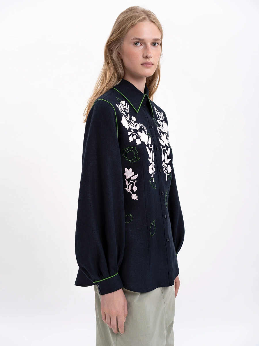 Linen embroidered shirt of milk color "Zhuravlyna" — Black