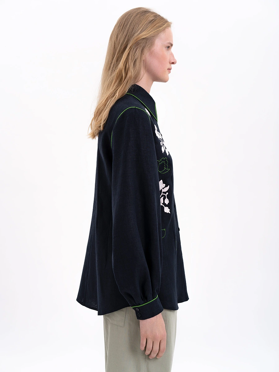 Linen embroidered shirt of milk color "Zhuravlyna" — Black