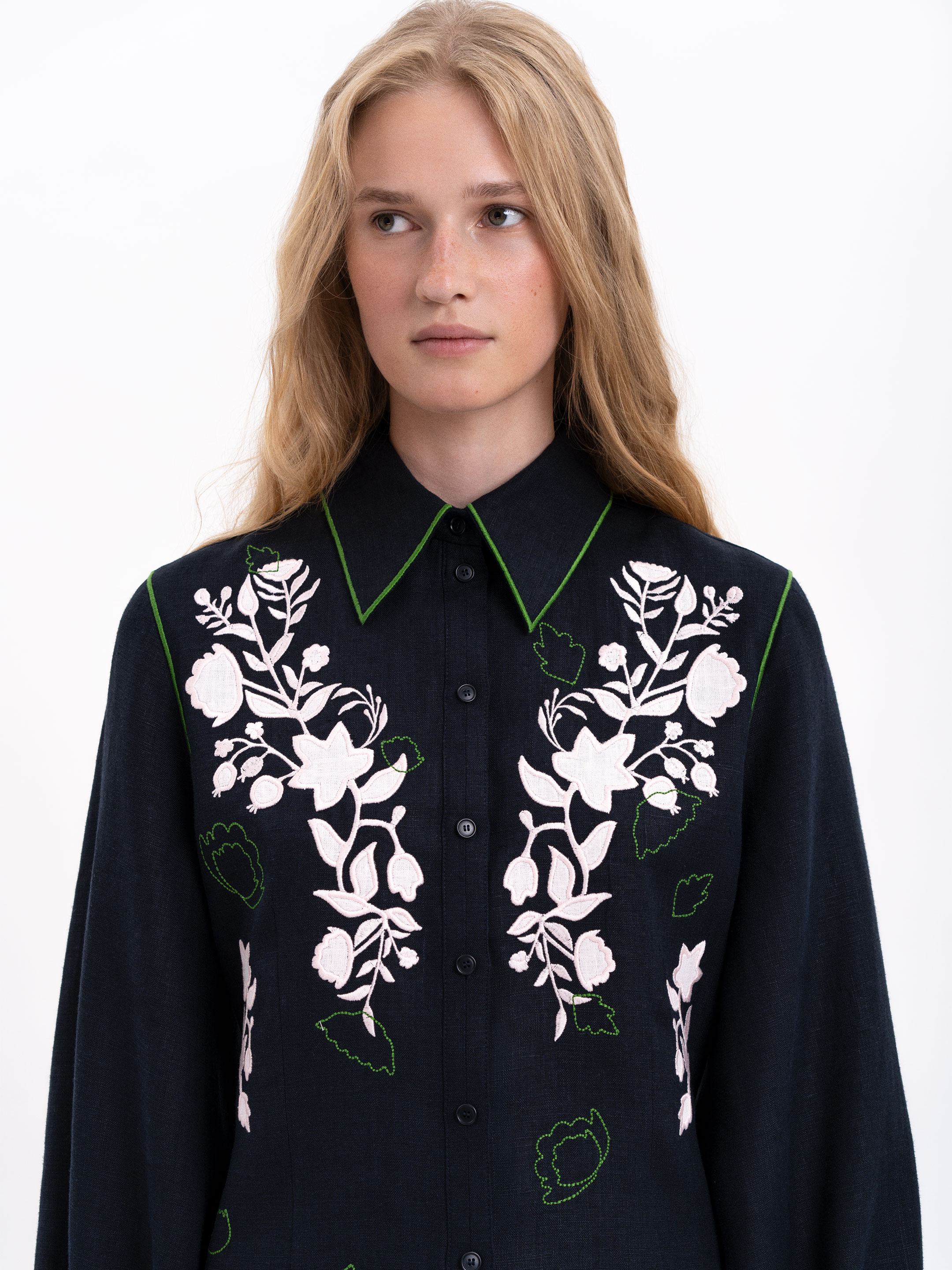 Black linen embroidered shirt "Zhuravlyna" Buy