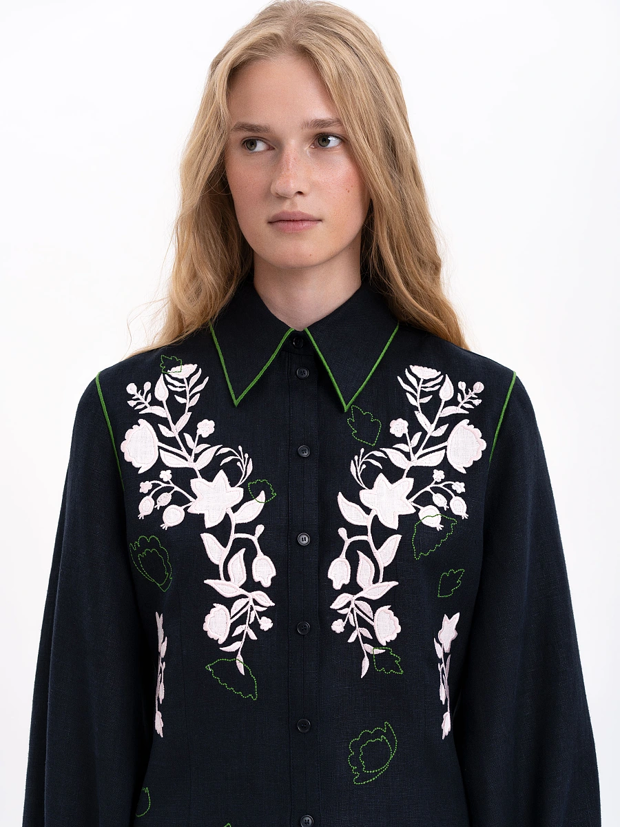 Linen embroidered shirt of milk color "Zhuravlyna" — Black