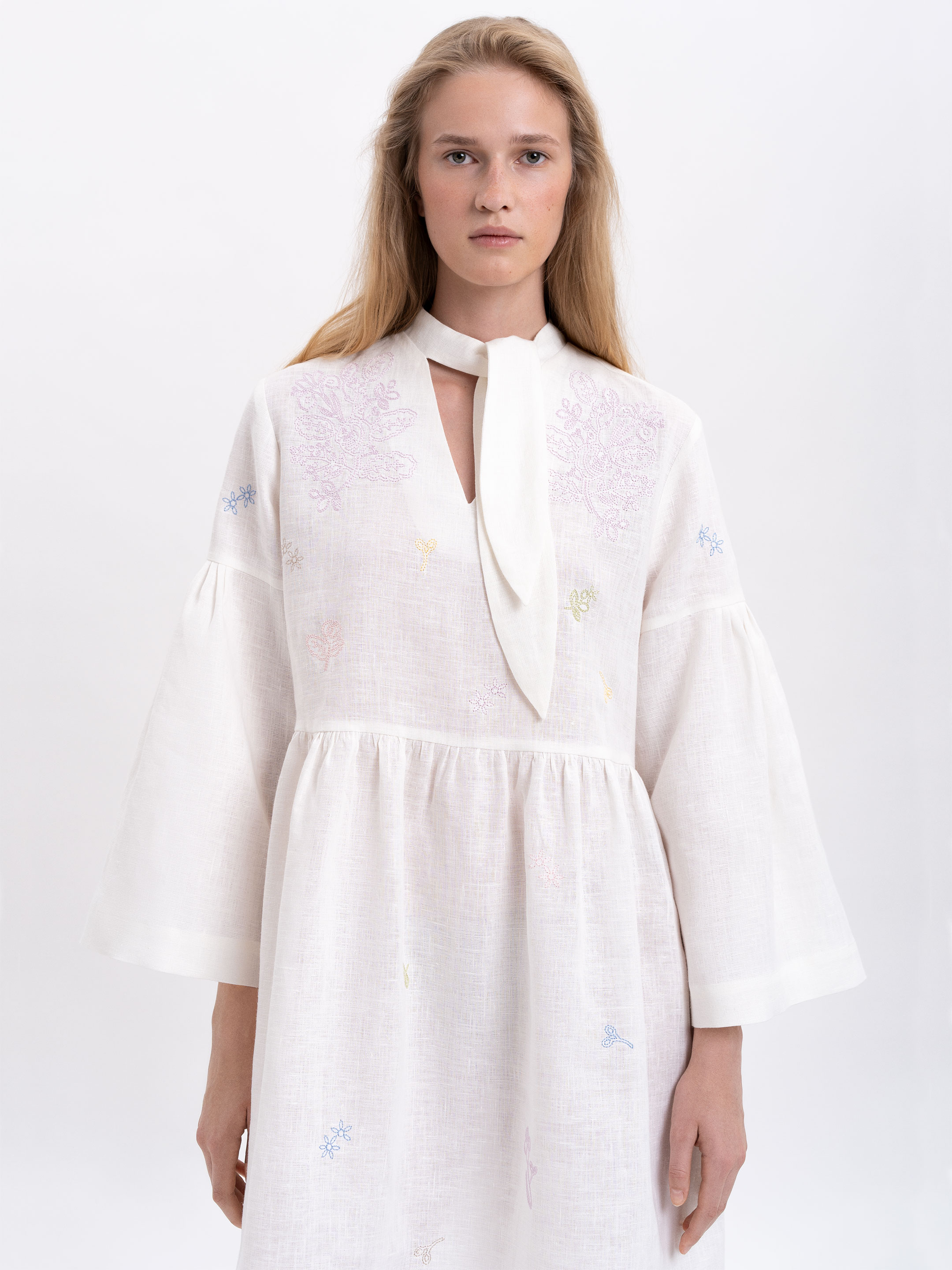Embroidered dress with ribbon collar "Irys" photo