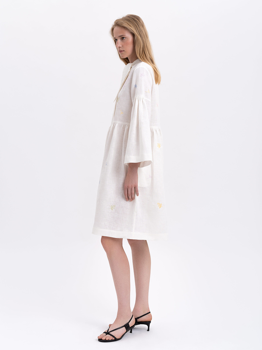 Embroidered dress with ribbon collar "Irys" [0]