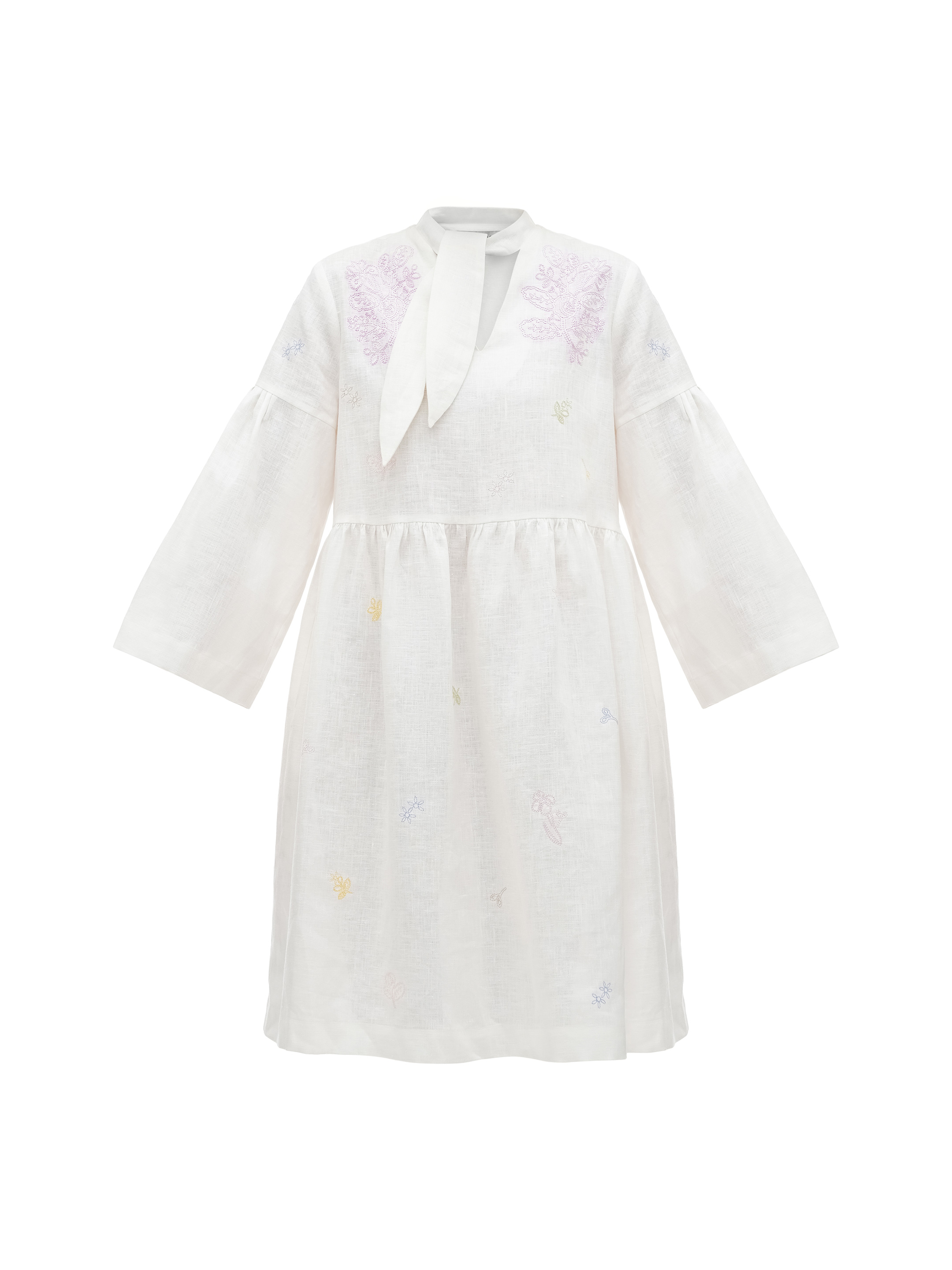 Embroidered dress with ribbon collar "Irys" fitting