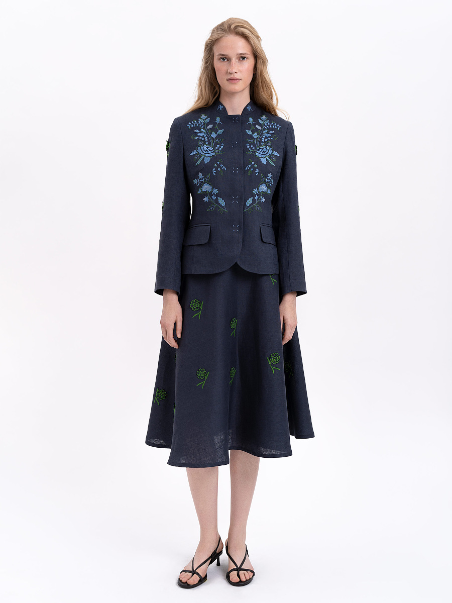 Linen embroidered jacket of dark blue color «Adoxa» [0]