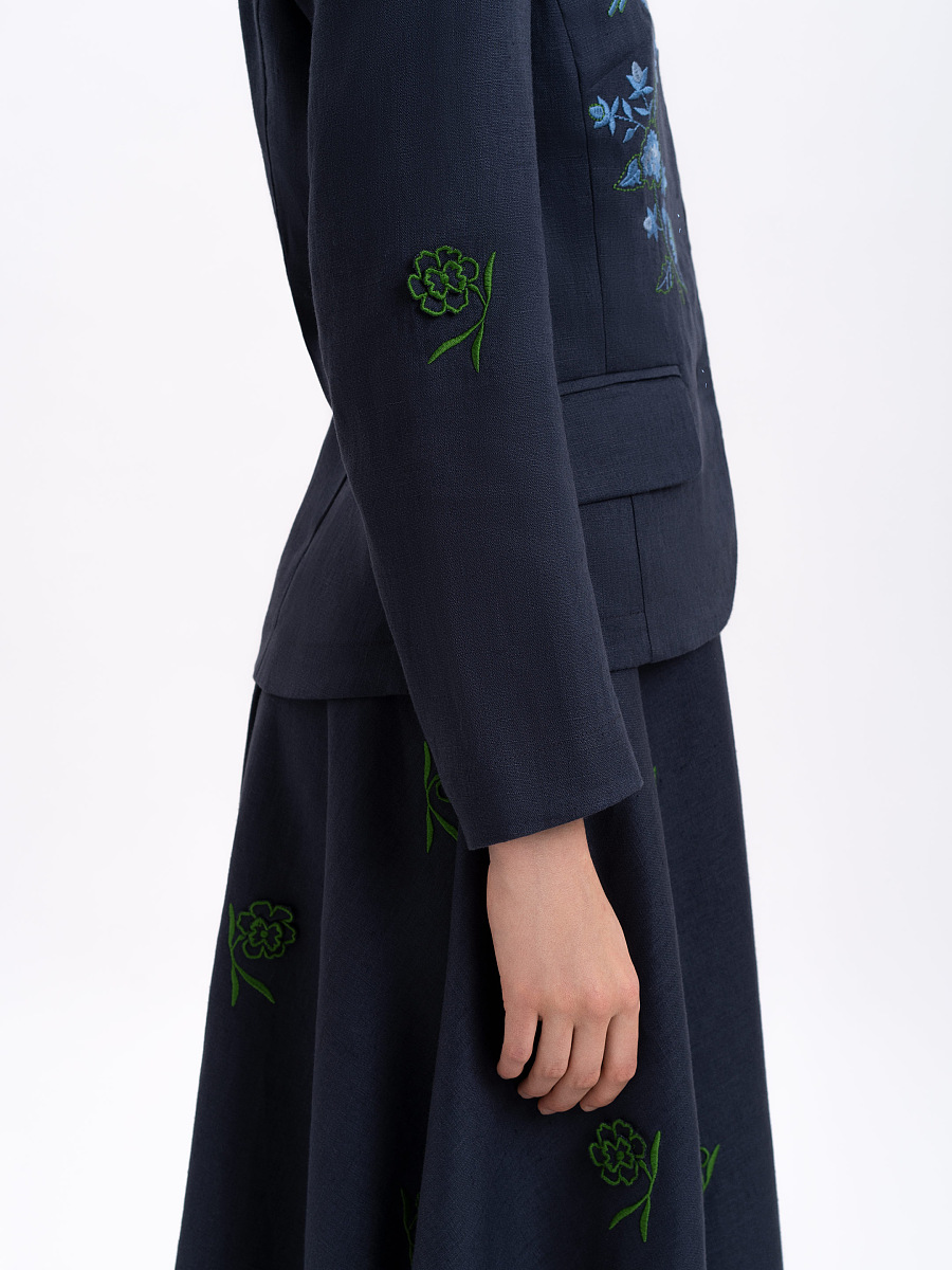 Linen embroidered jacket of dark blue color «Adoxa» [0]