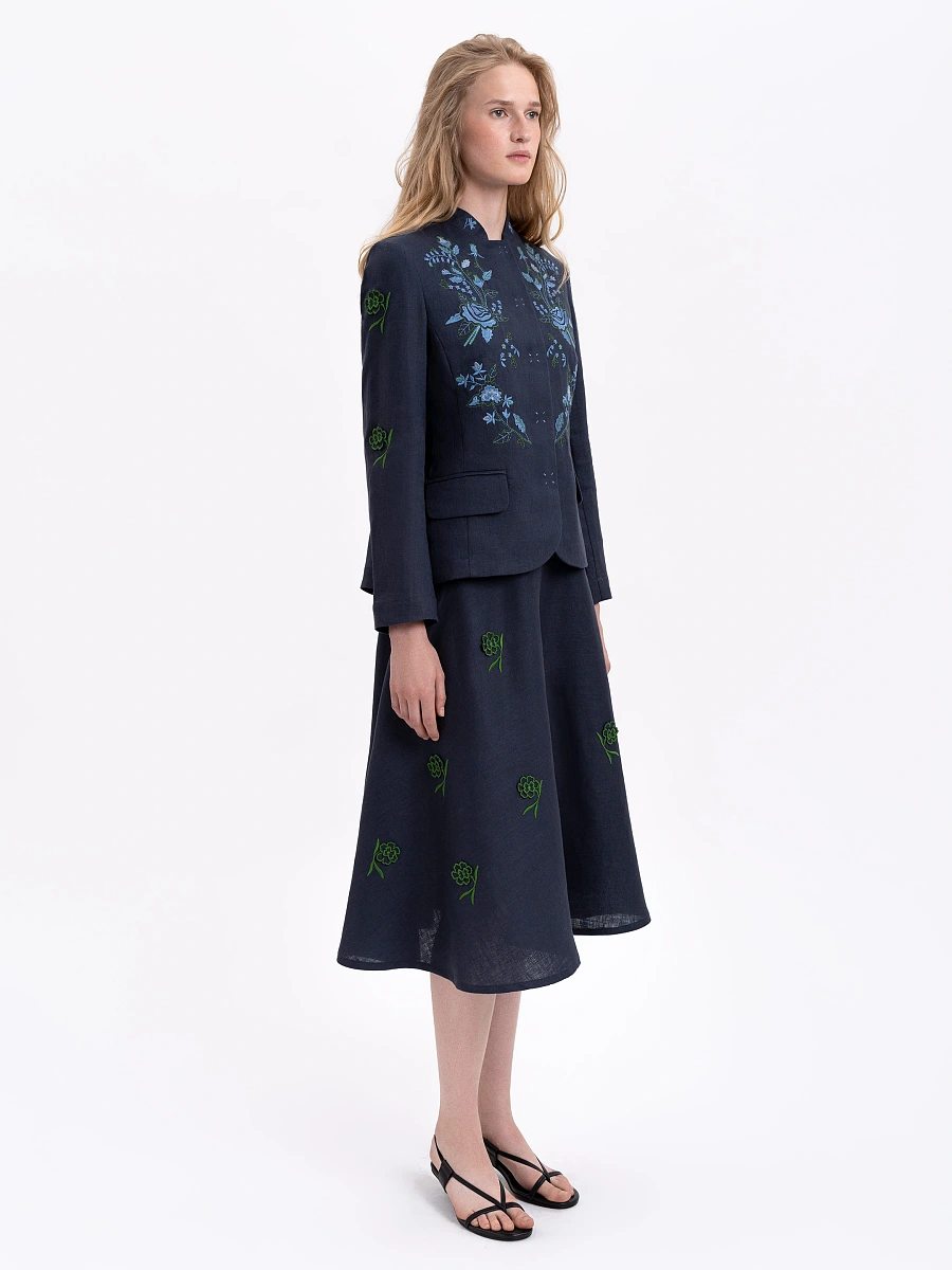 Linen embroidered jacket of milk color «Adoxa» — Blue