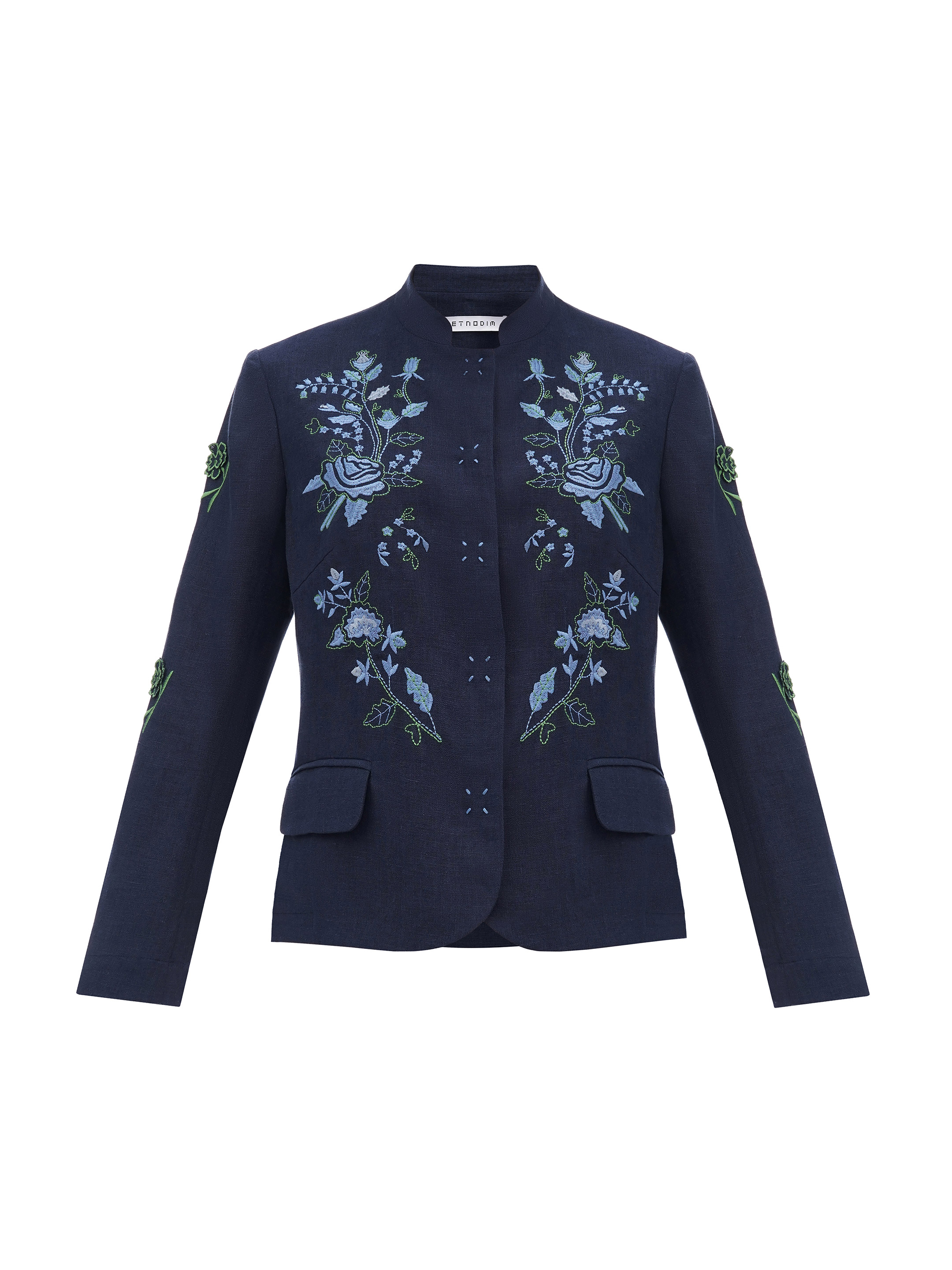 Linen embroidered jacket of dark blue color «Adoxa» sizes