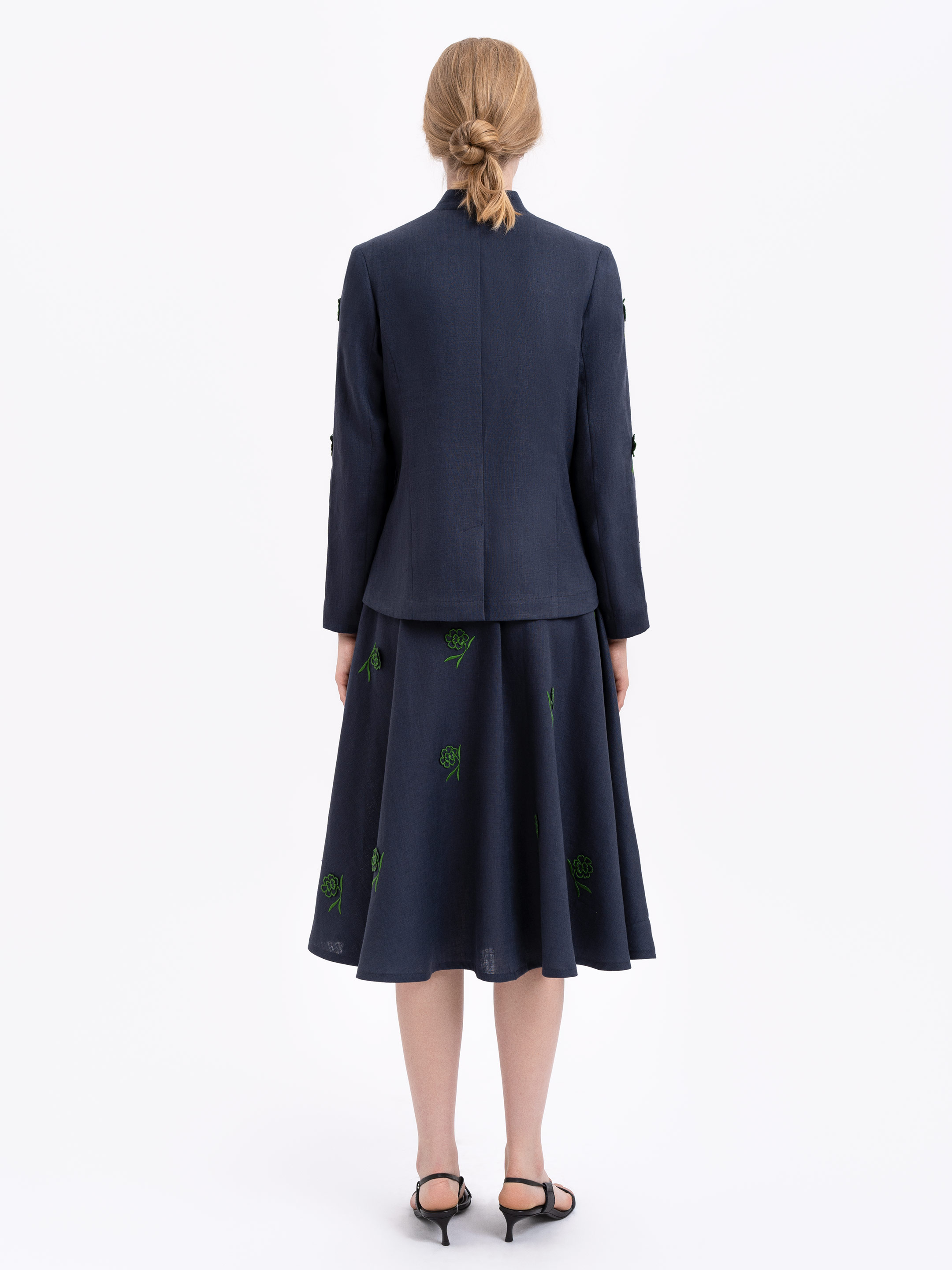 Linen embroidered jacket of dark blue color «Adoxa» fitting