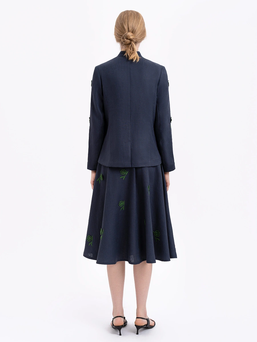 Linen embroidered jacket of milk color «Adoxa» — Blue