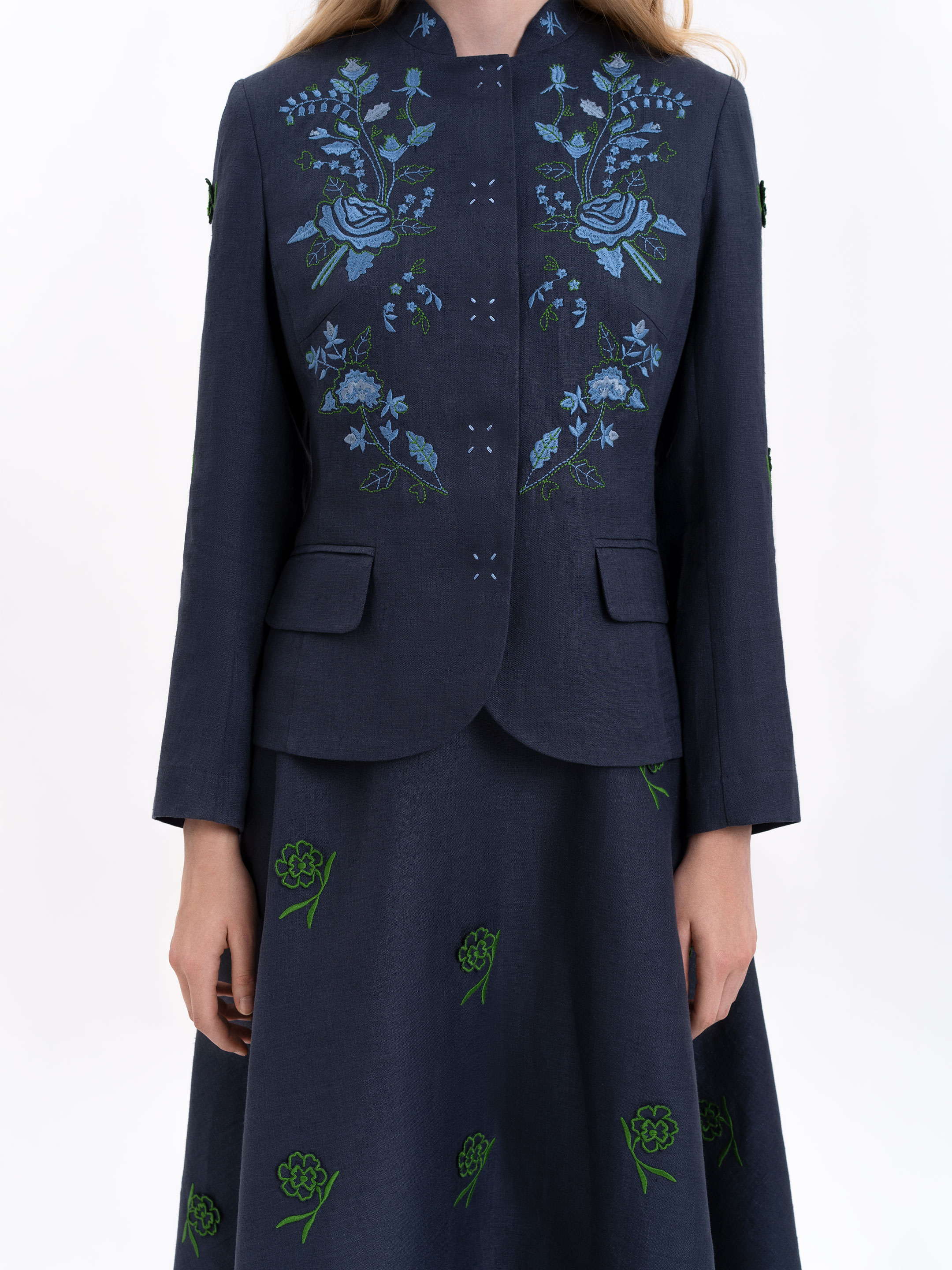Linen embroidered jacket of dark blue color «Adoxa» in Ukraine