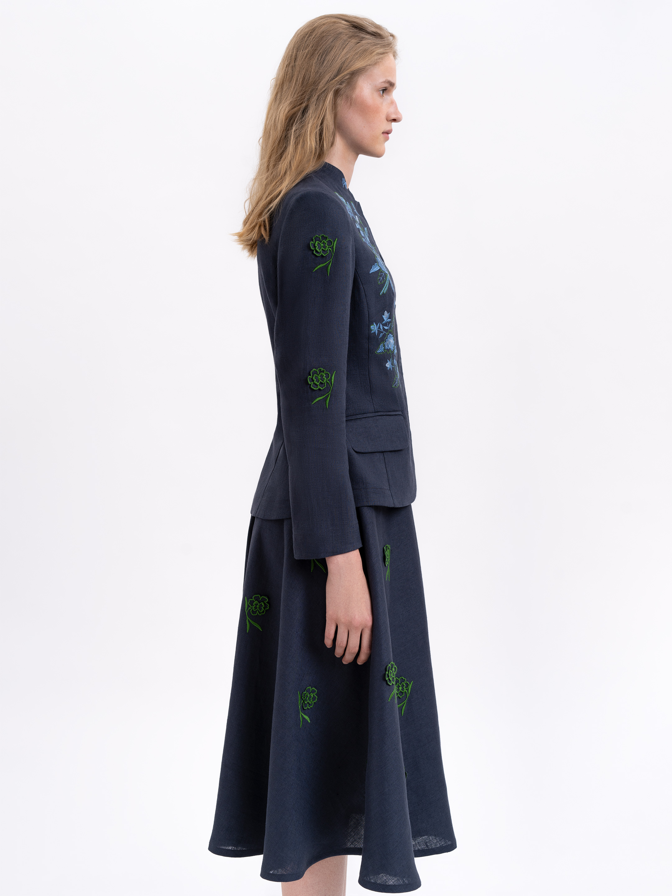 Linen embroidered jacket of dark blue color «Adoxa» choose