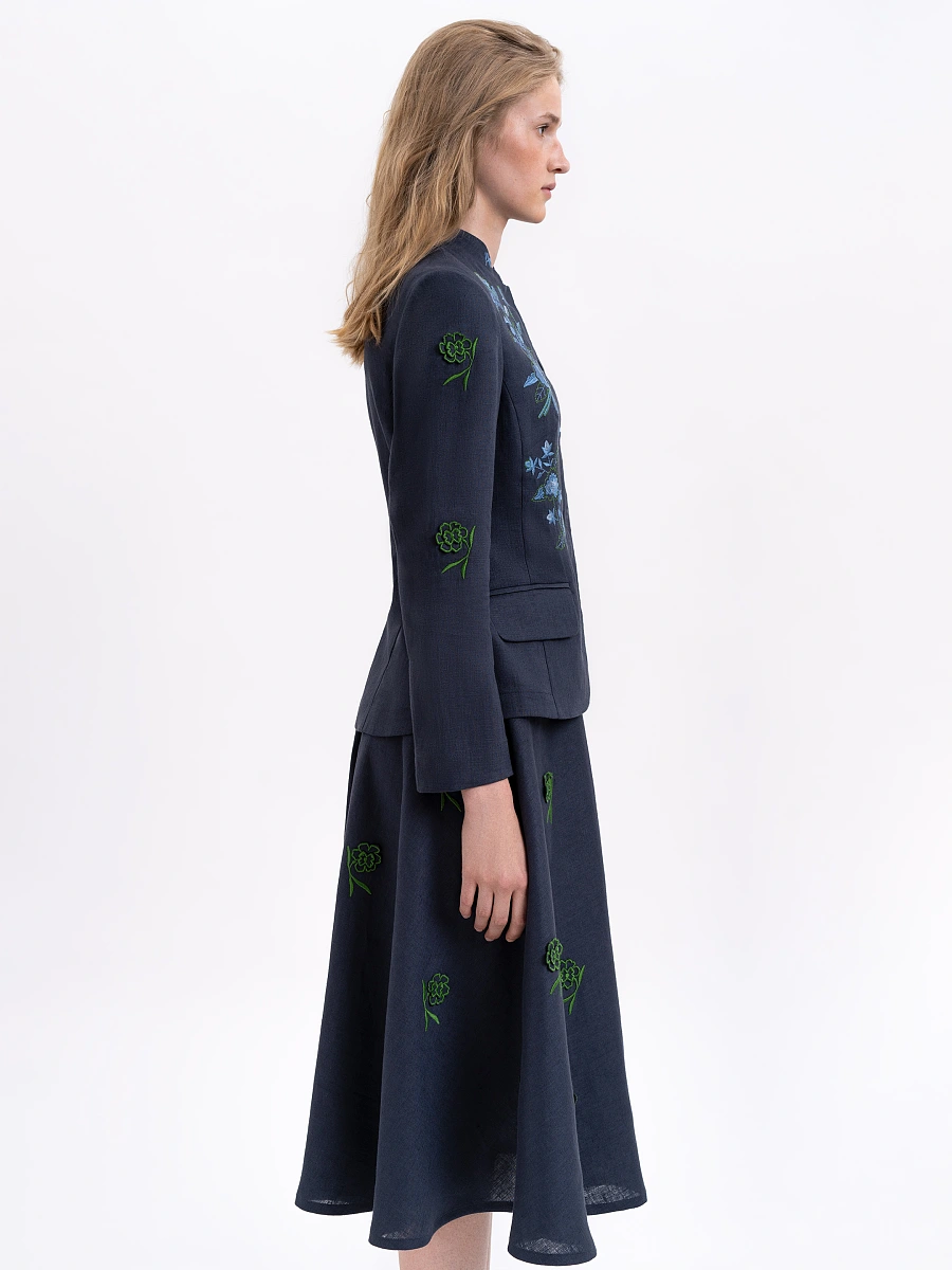 Linen embroidered jacket of milk color «Adoxa» — Blue
