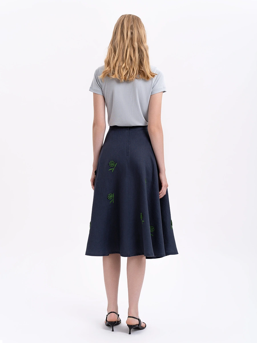 Milk colored linen embroidered skirt «Adoxa» — Blue