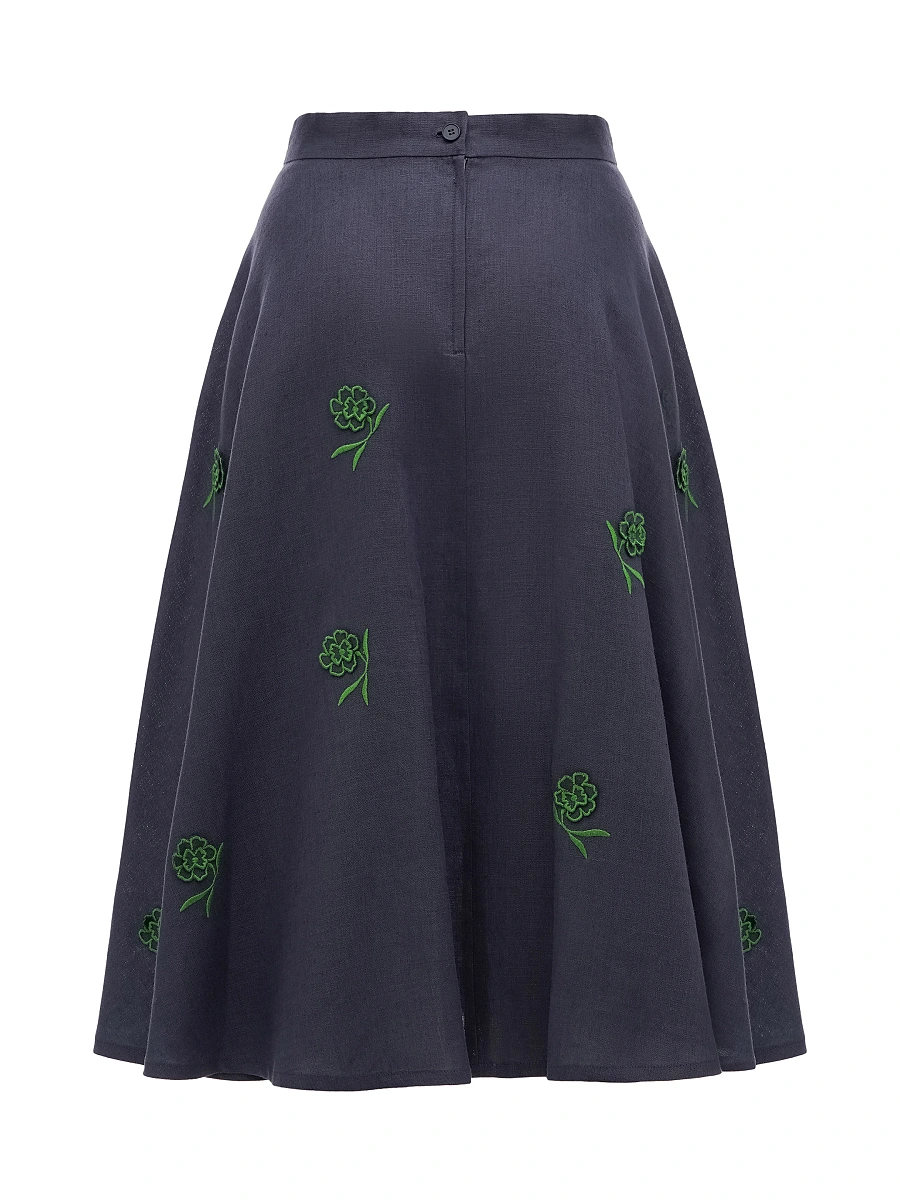 Milk colored linen embroidered skirt «Adoxa» — Blue