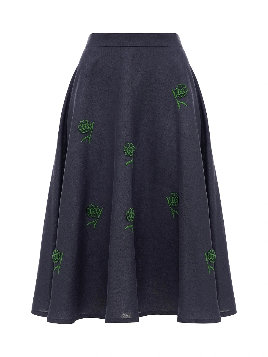 Milk colored linen embroidered skirt «Adoxa» — Blue