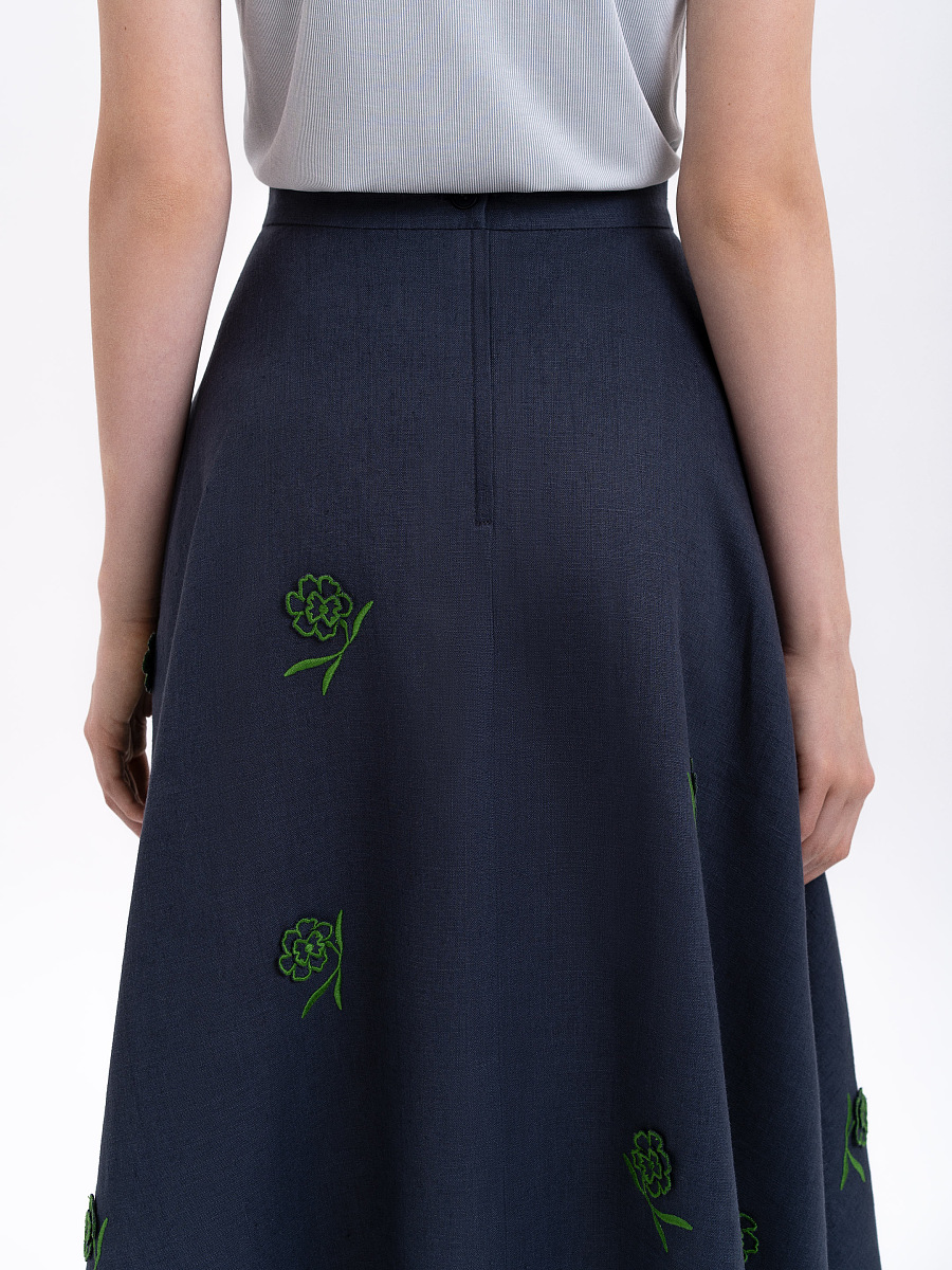 Linen embroidered skirt of dark blue color «Adoxa» [0]
