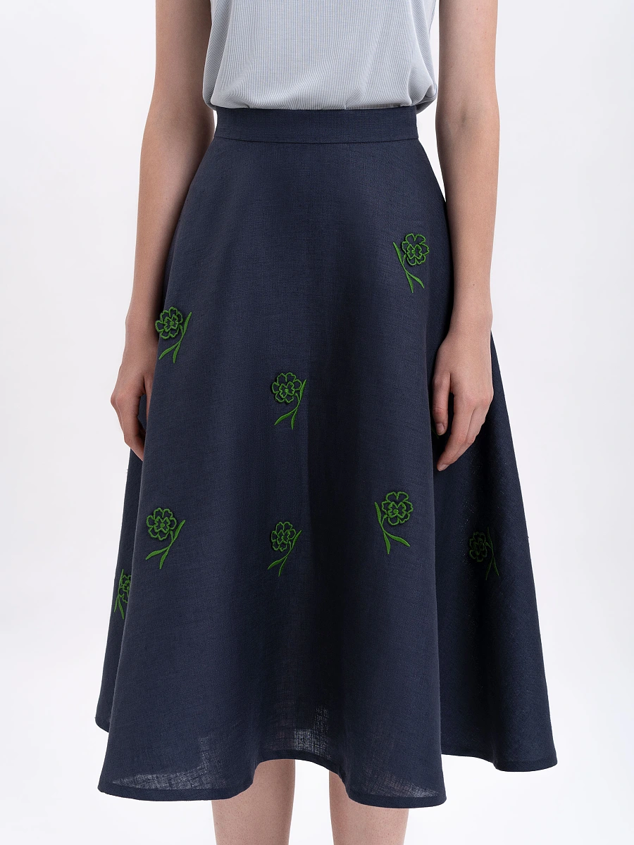 Milk colored linen embroidered skirt «Adoxa» — Blue