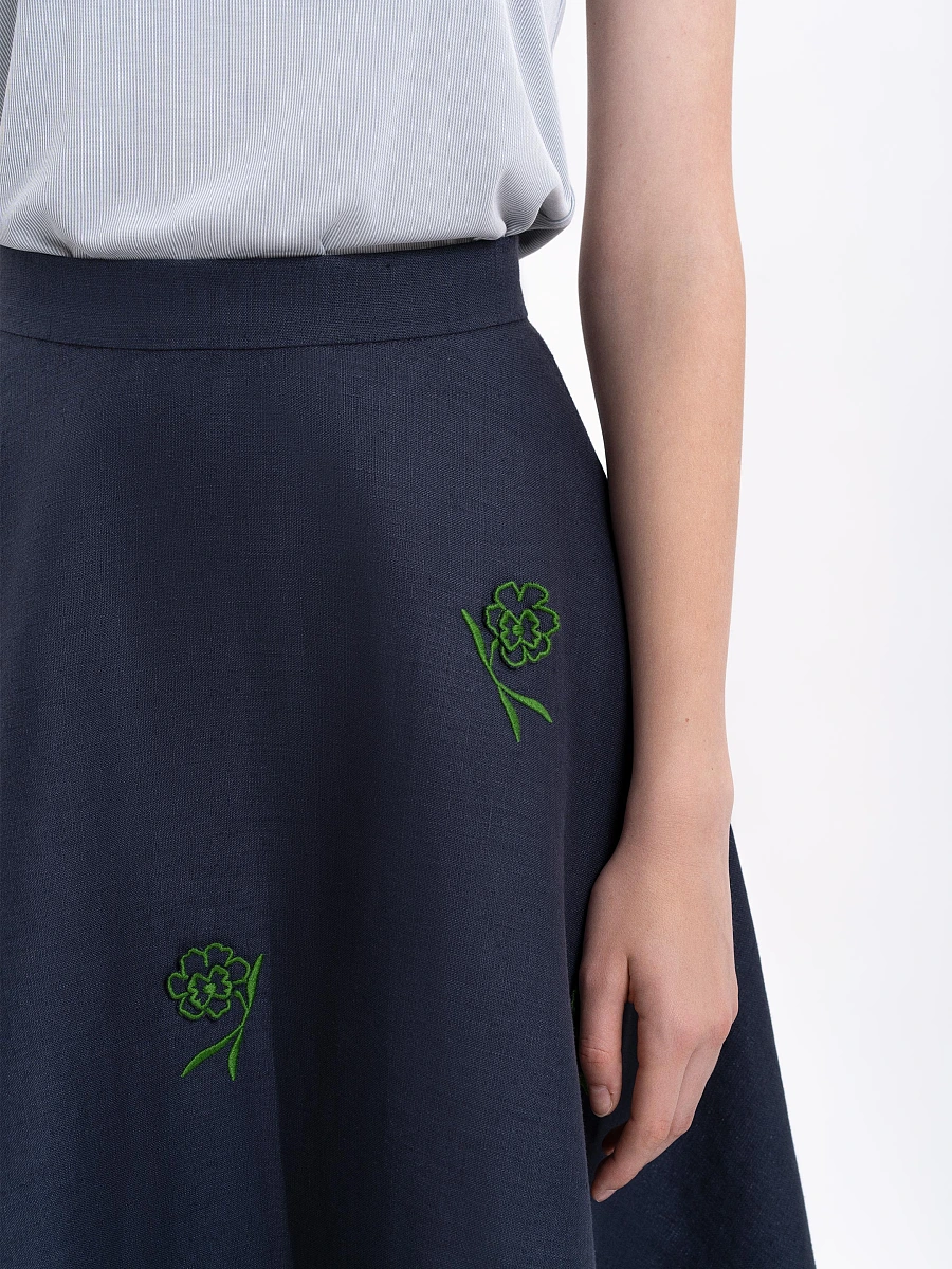 Milk colored linen embroidered skirt «Adoxa» — Blue