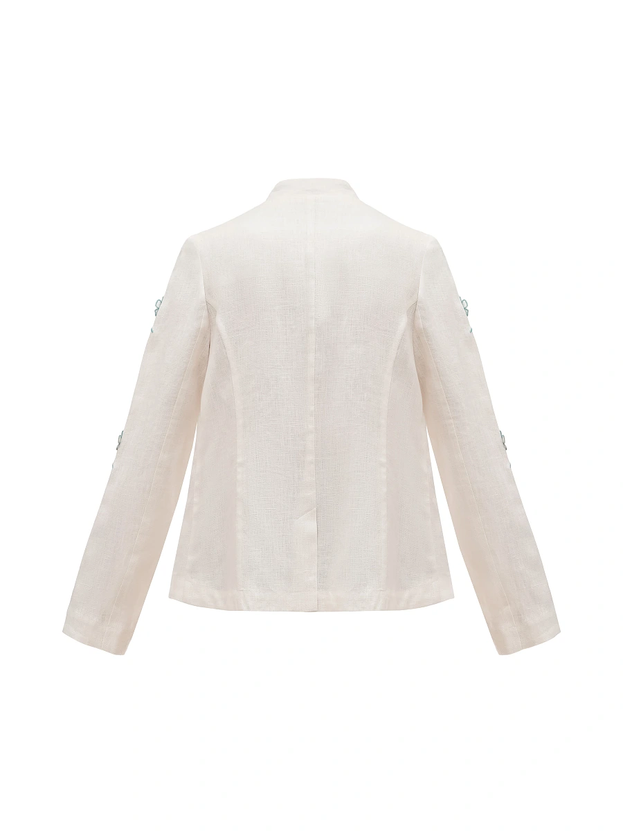 Linen embroidered jacket of dark blue color «Adoxa» — Creamy