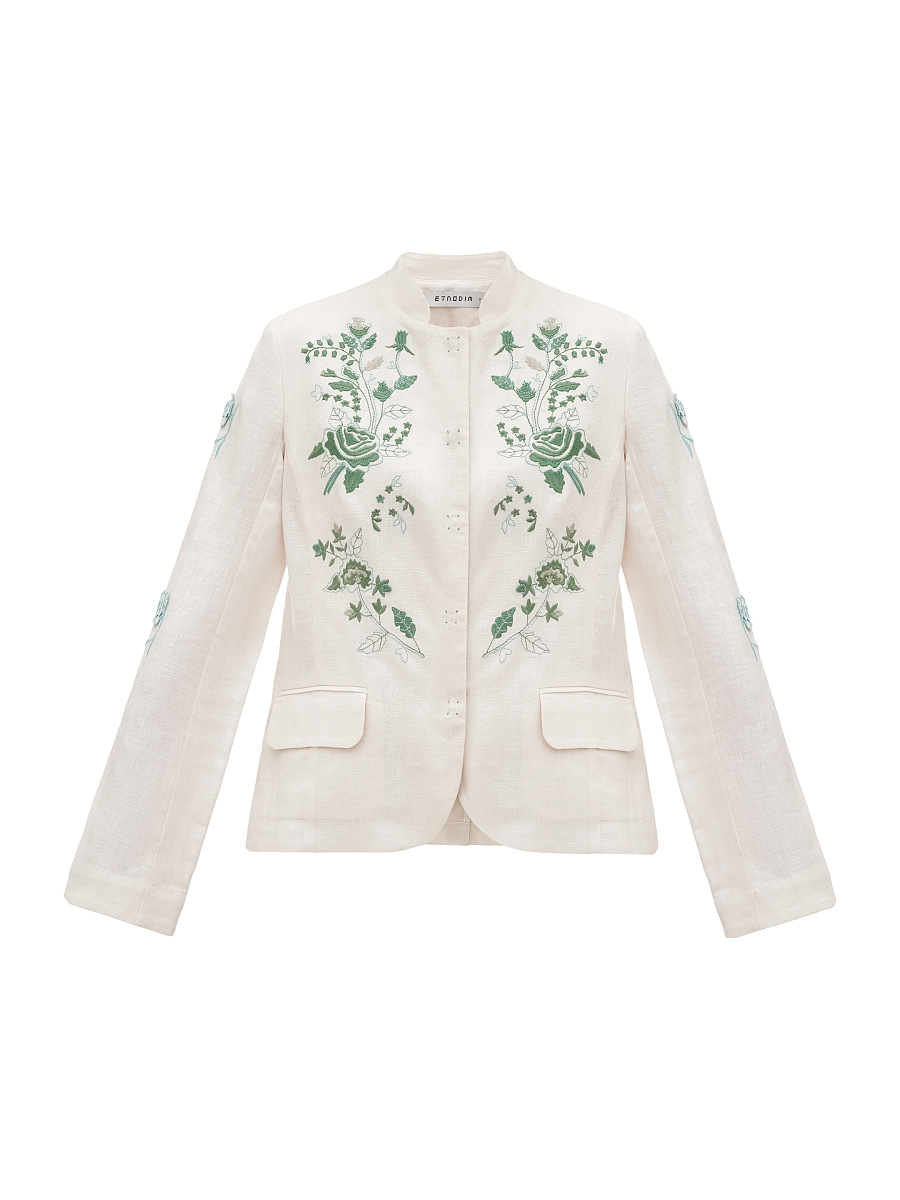 Linen embroidered jacket of milk color «Adoxa» [0]