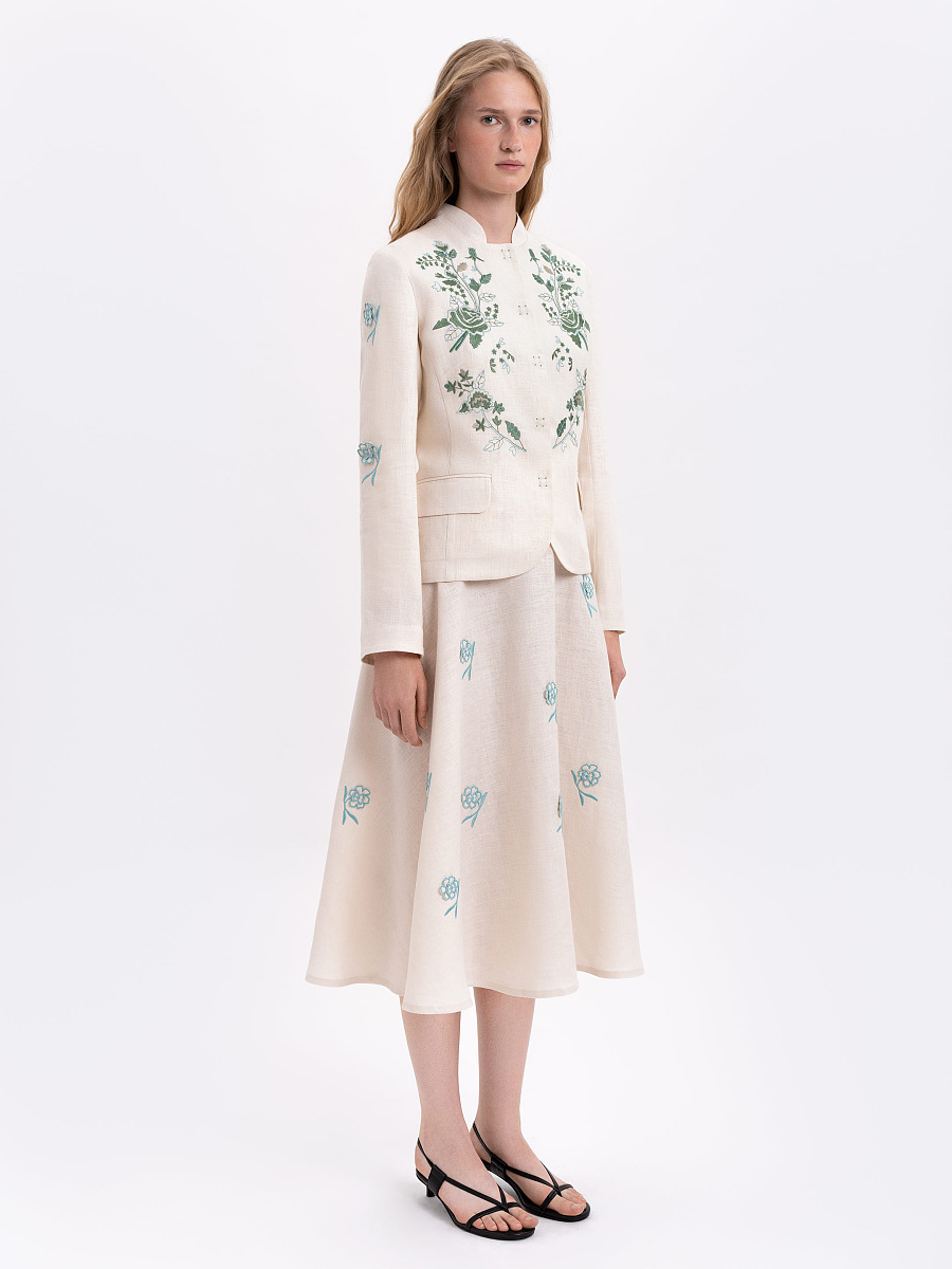 Linen embroidered jacket of milk color «Adoxa» [0]