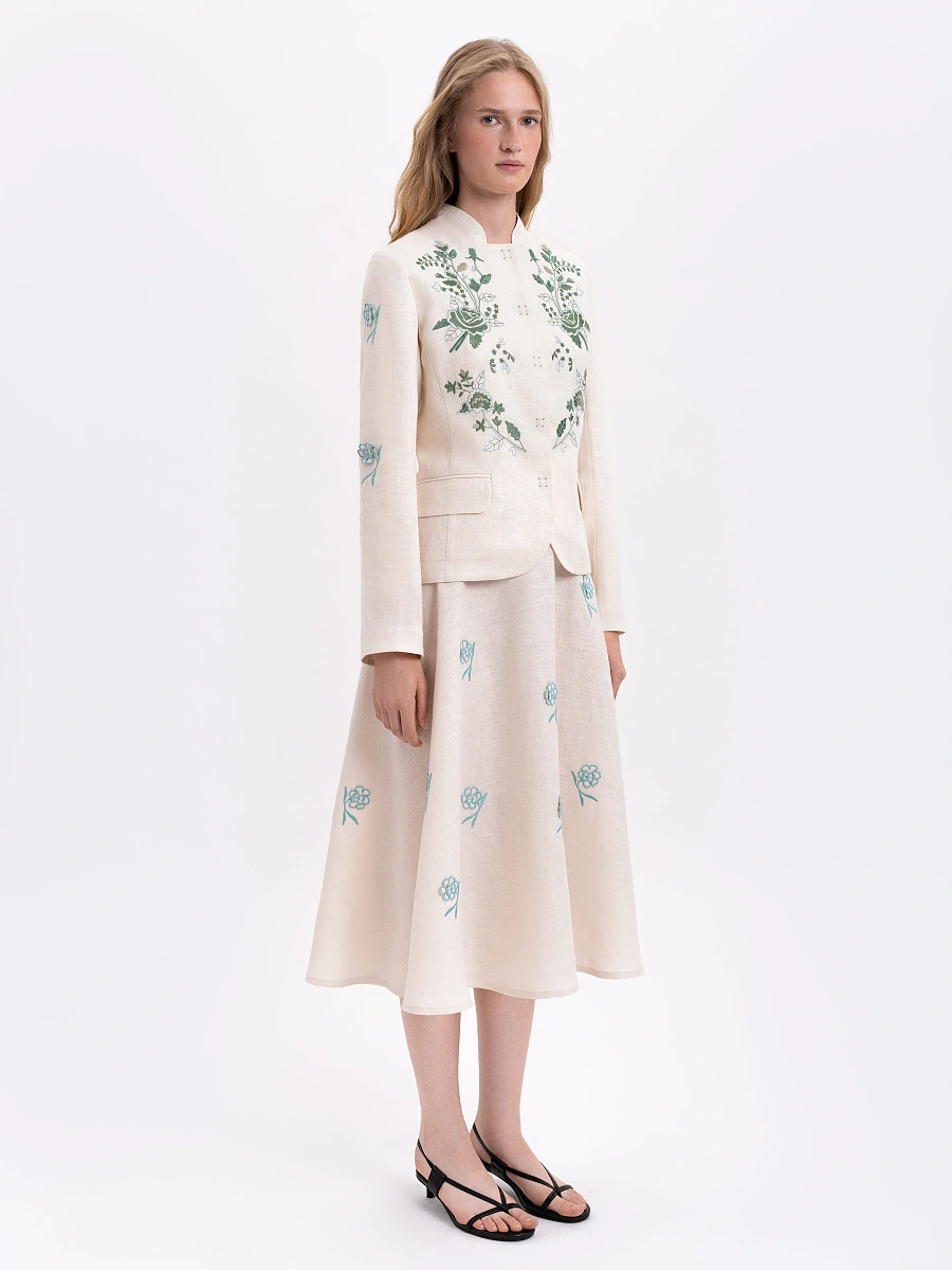 Linen embroidered jacket of dark blue color «Adoxa» — Creamy