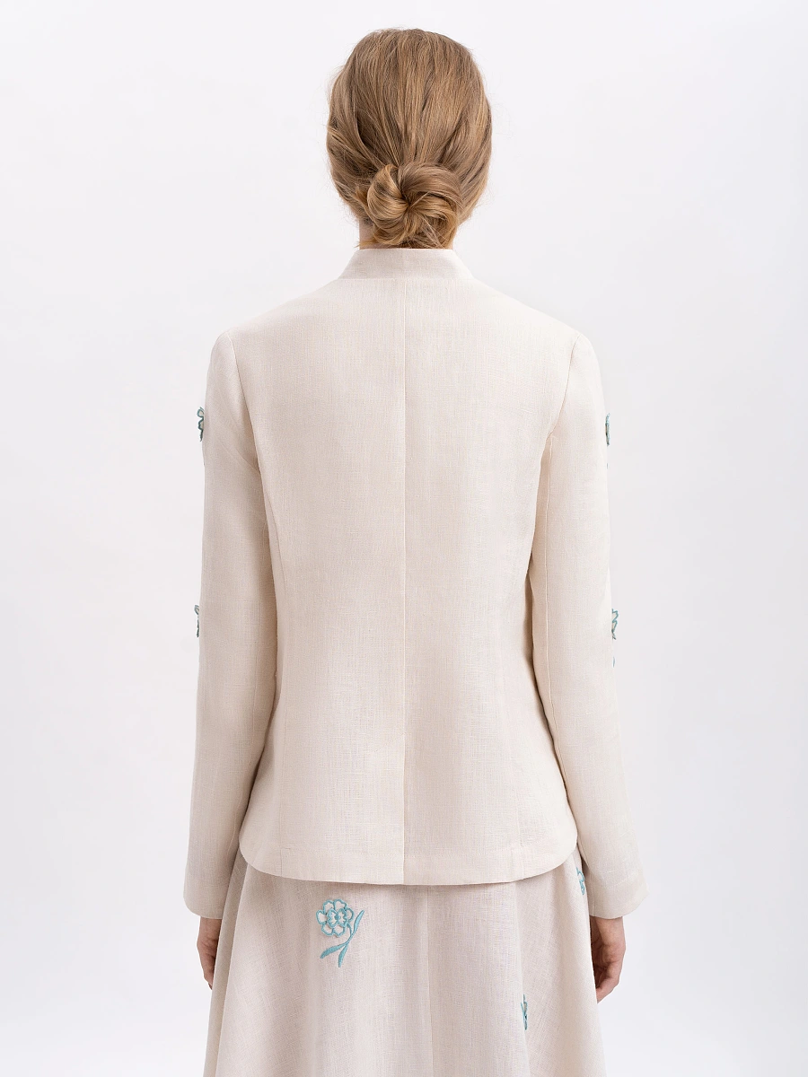 Linen embroidered jacket of dark blue color «Adoxa» — Creamy