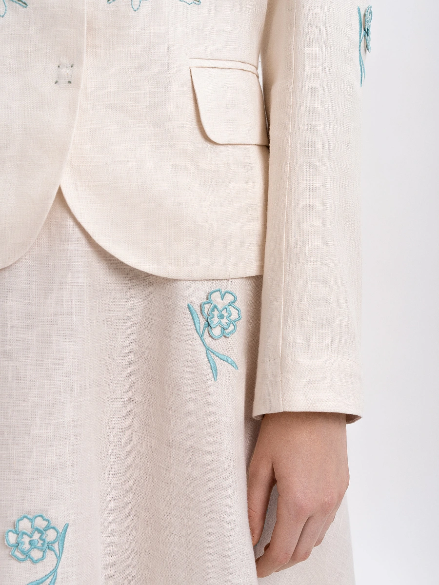 Linen embroidered jacket of dark blue color «Adoxa» — Creamy